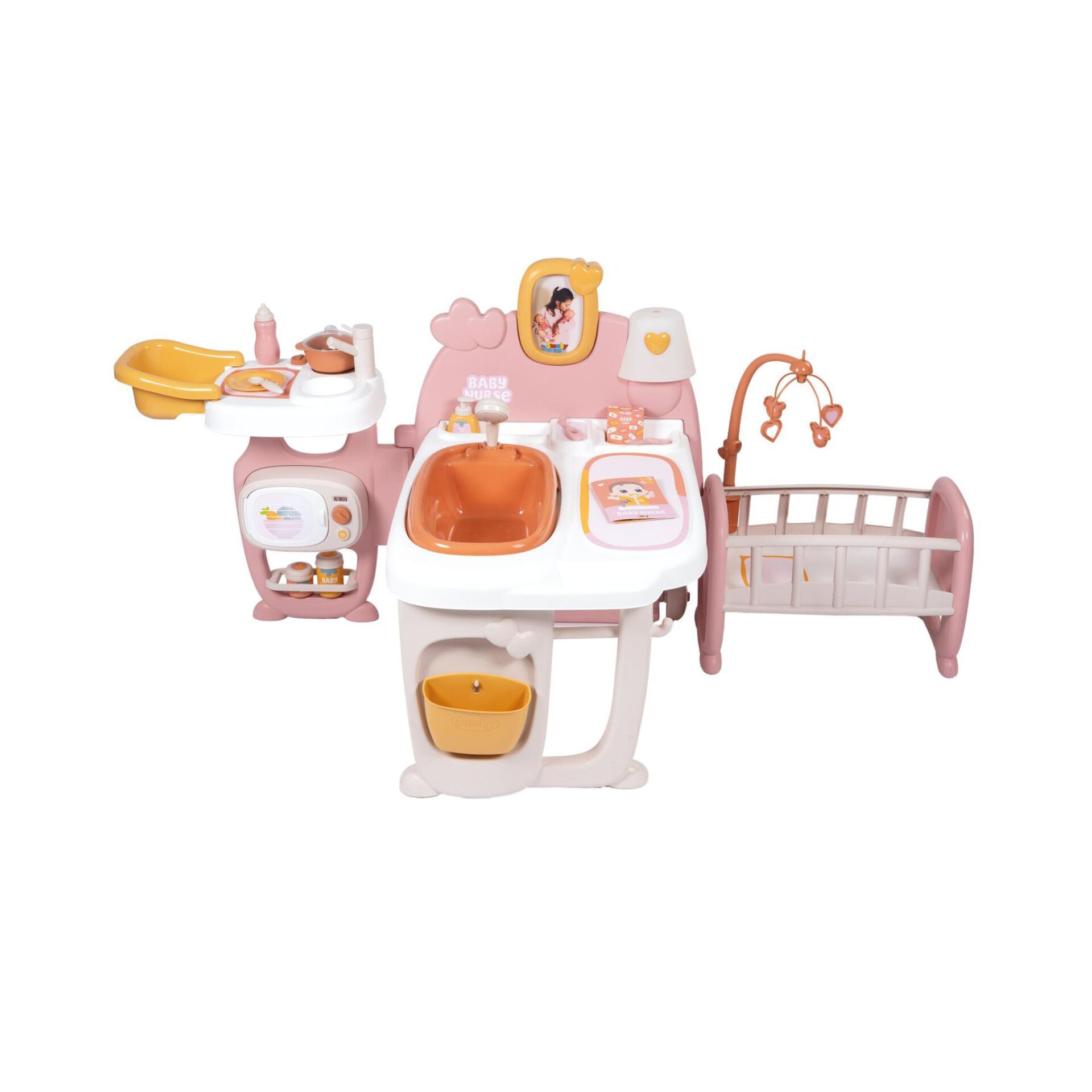 Kinderküchen-Set, Kücheninsel, Babyspielzeug, Babybettchen, Pink