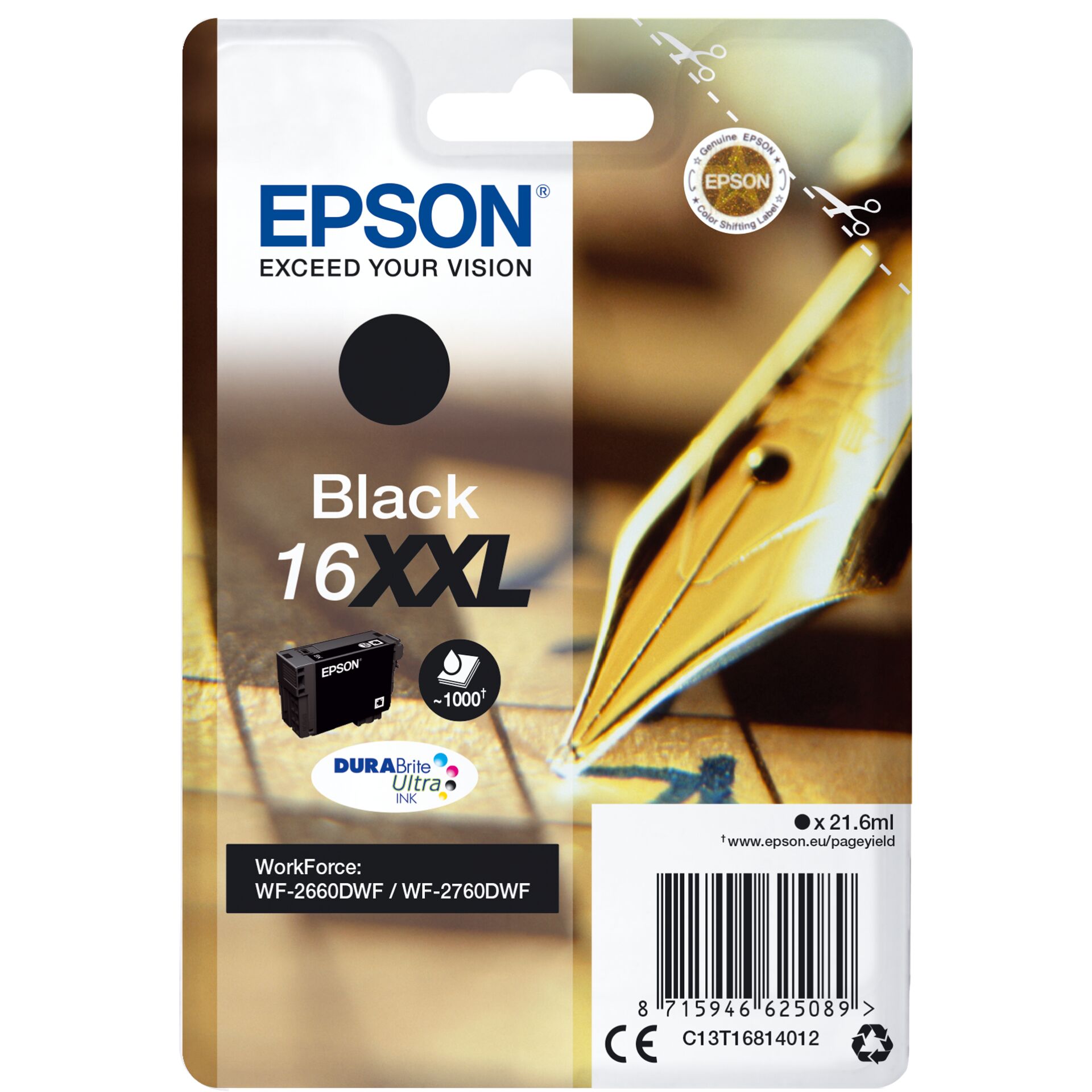 Epson Tintenpatrone schwarz  DURABrite Ultra XXL T 168 T 1681
