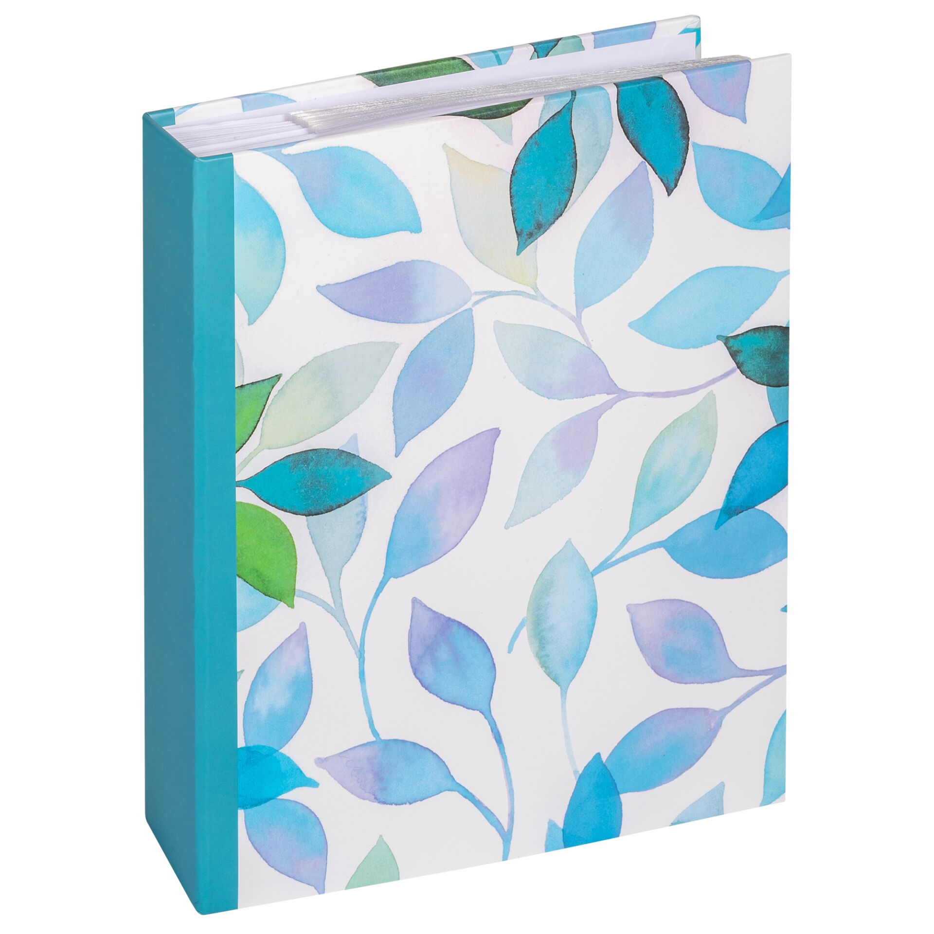 Notizbuch, Kunstblatt, Blättermuster, Aqua Blau, Kartonband