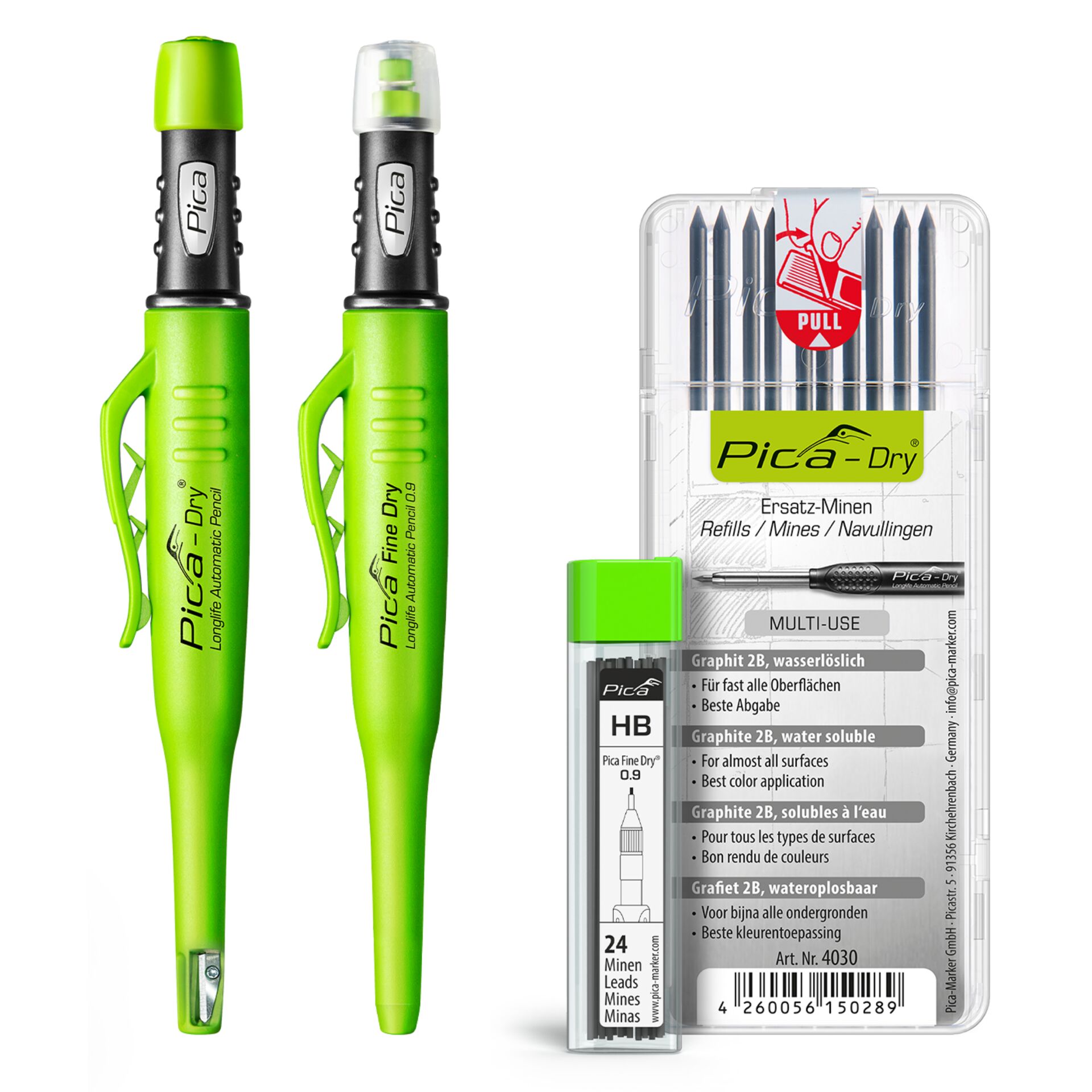 Schreibset, Bleistift-Liner, Grafitminen, Nachfüllminen, Kunststoffbehälter