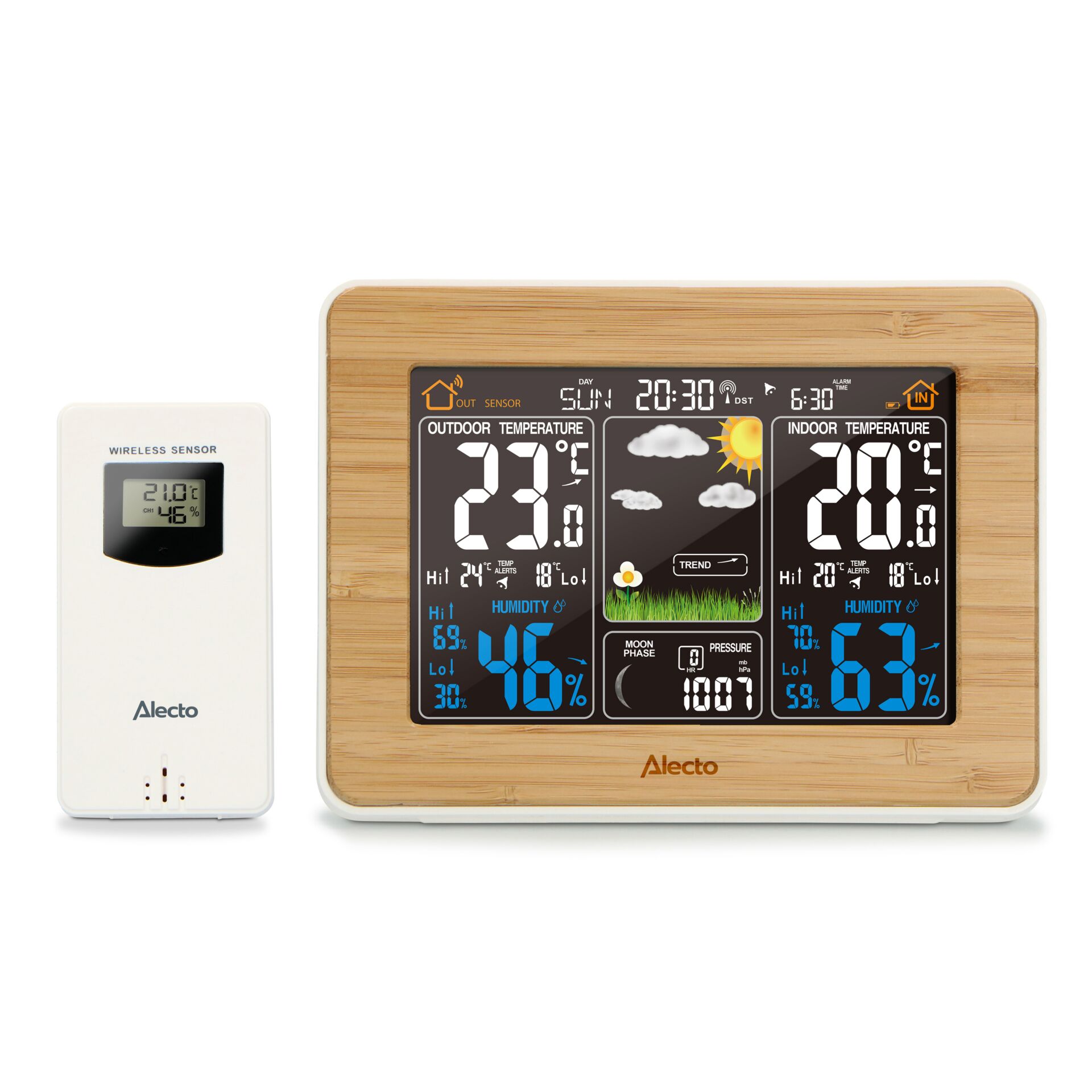 Wetterstation, Wetteranzeige, Holzrahmen, Digitaldisplay, Sensoren