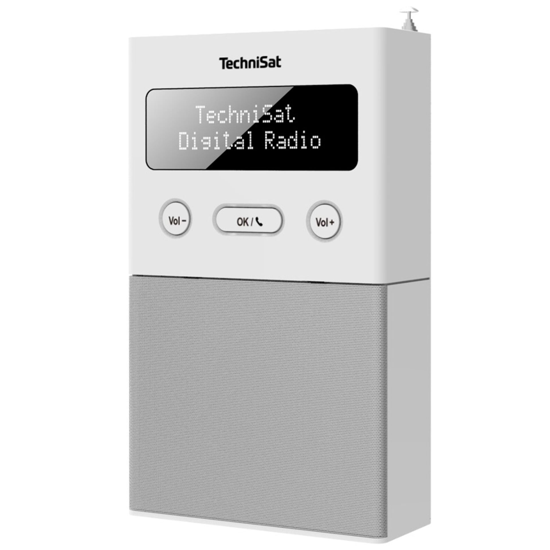 Digitaler Radio, Tischradio, LED-Anzeige, Vol-|, Lautsprechergitter, Digitale Radiomütze, Radio, Display, Vol-Vol+, OK Knopf