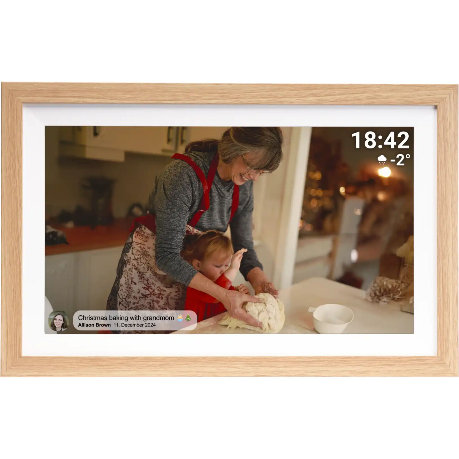 gerahmtes foto, Holzrahmen, Familienbacken, Großmutter, Weihnachtsszene