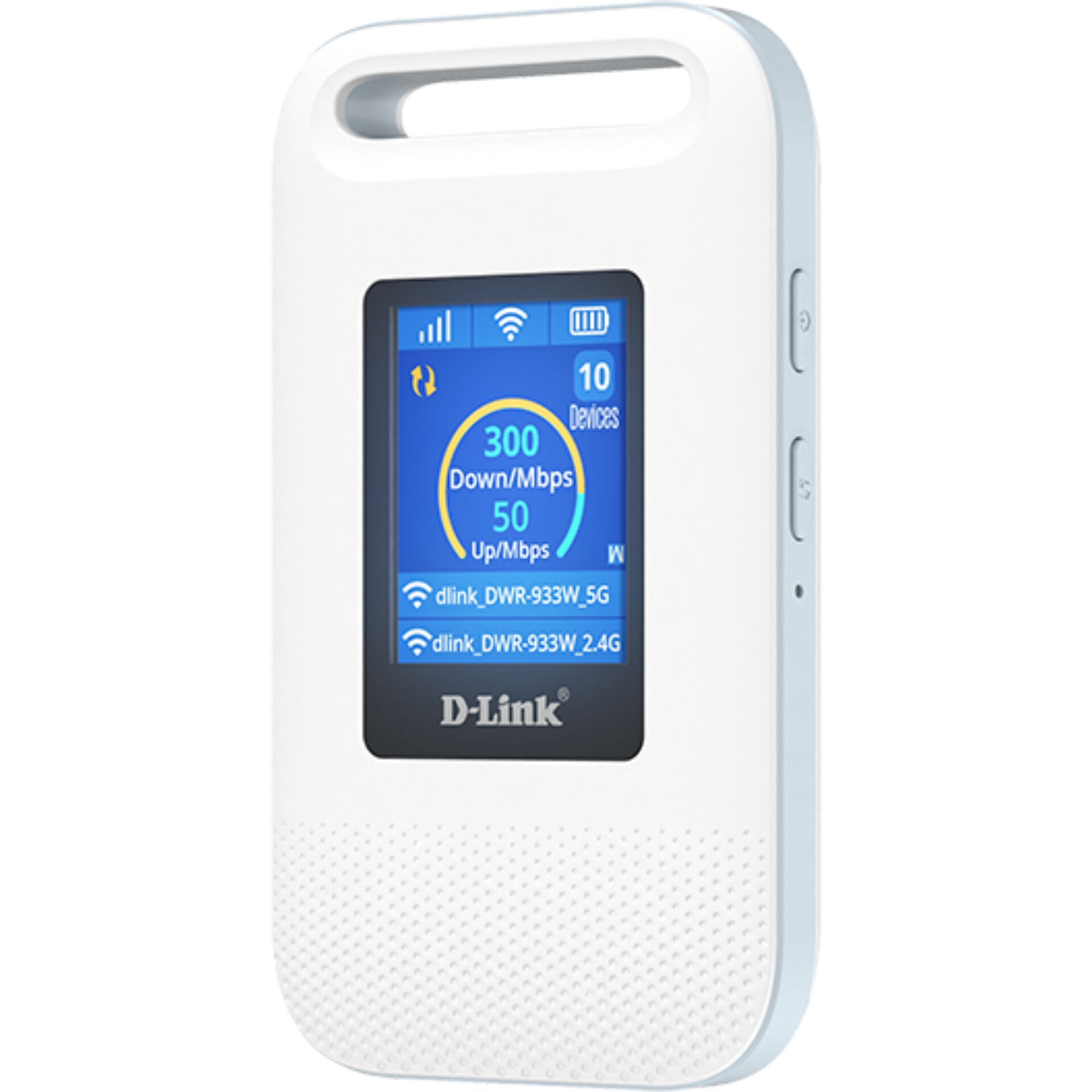 Mobil-WLAN, tragbarer Router, D-Link, weißes Gerät, kleiner Bildschirm