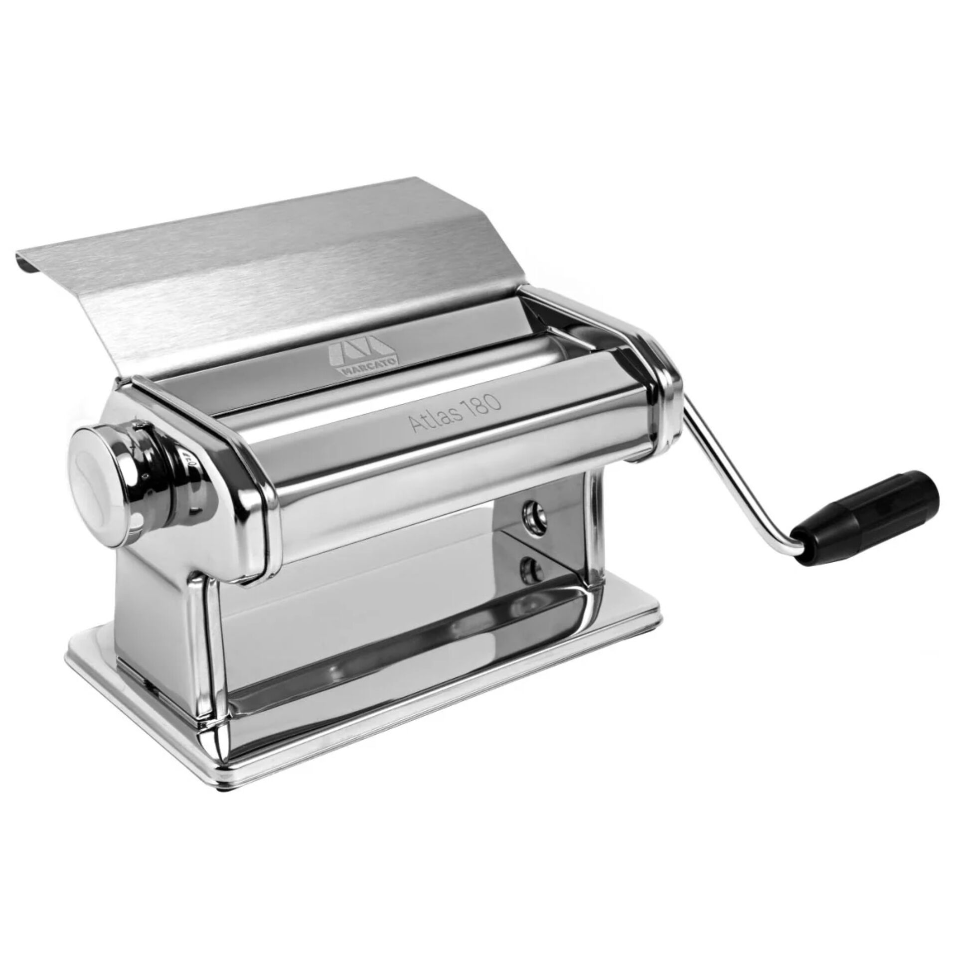 Pasta machine, Noodle machine, Chromed, Manual, Black handle, Nudelmaschine, manuelle Kurbel, Edelstahl, Teigroller, Atlas 180