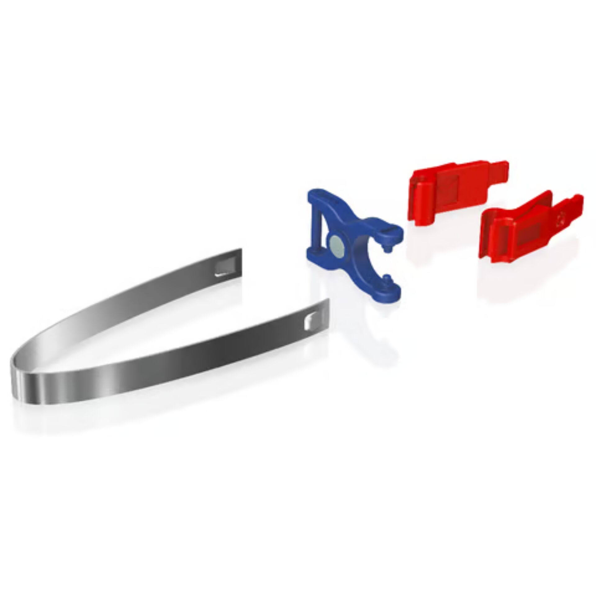 Metallband, Montagehalterung, Edelstahl, Kunststoffteile, Rot-blau