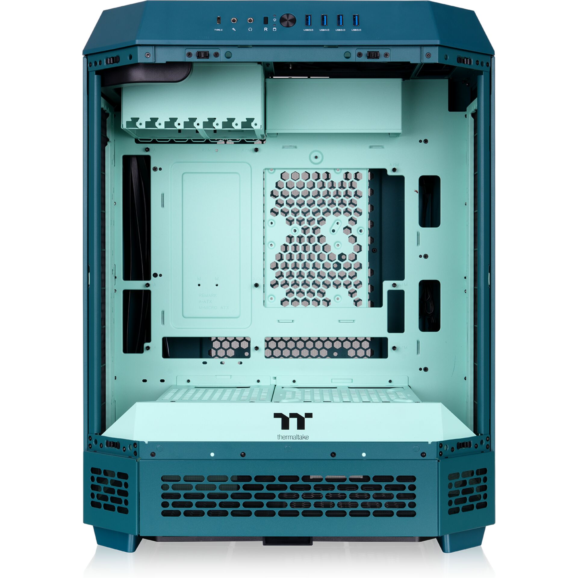 PC-Gehäuse, Mid-Tower, Türkis-Blau, Kühlgitter, ThermalTake-Logo
