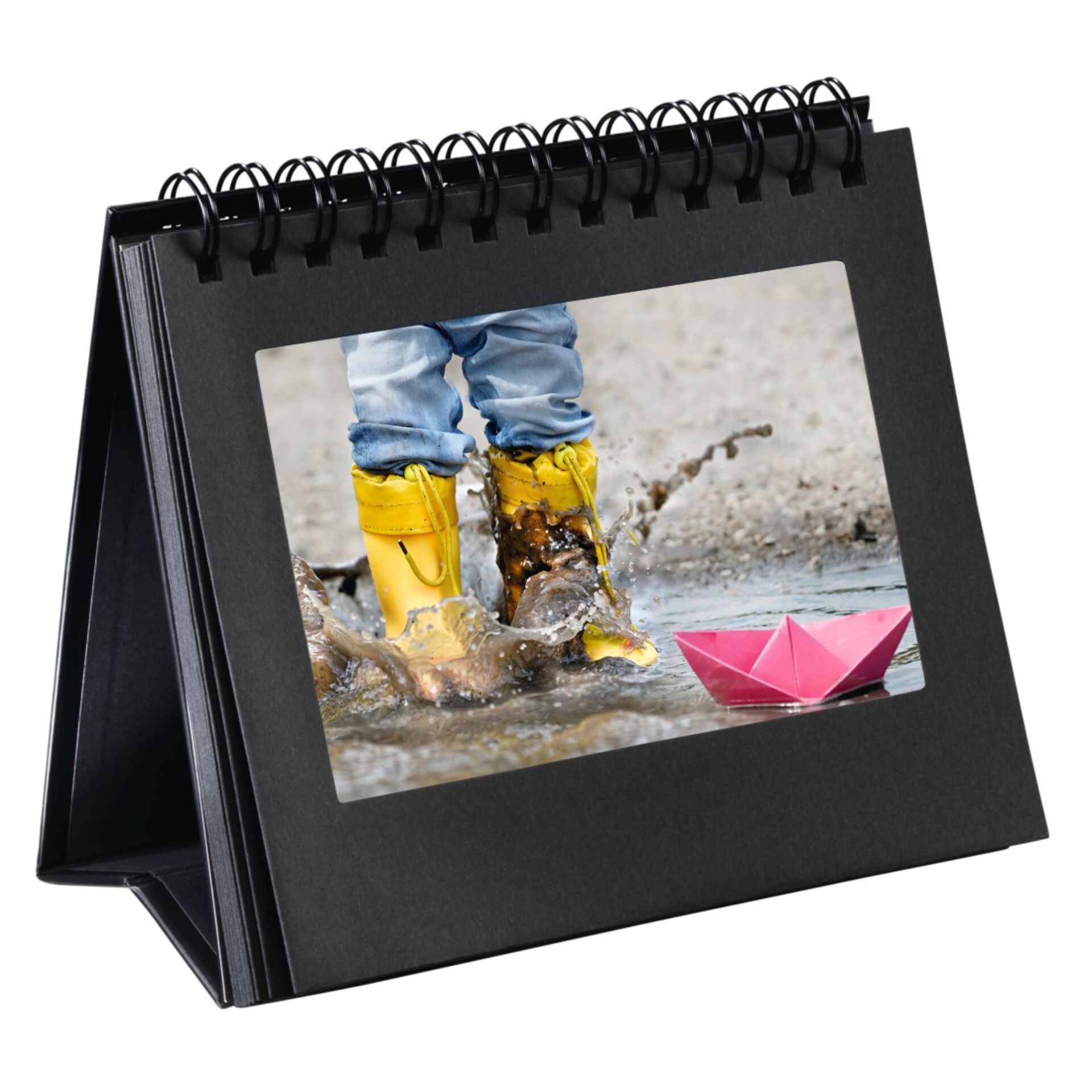 Seite, Text, Tischkalender, Spiralbindung, Foto-Einlage, Schwarz, Mantelbild