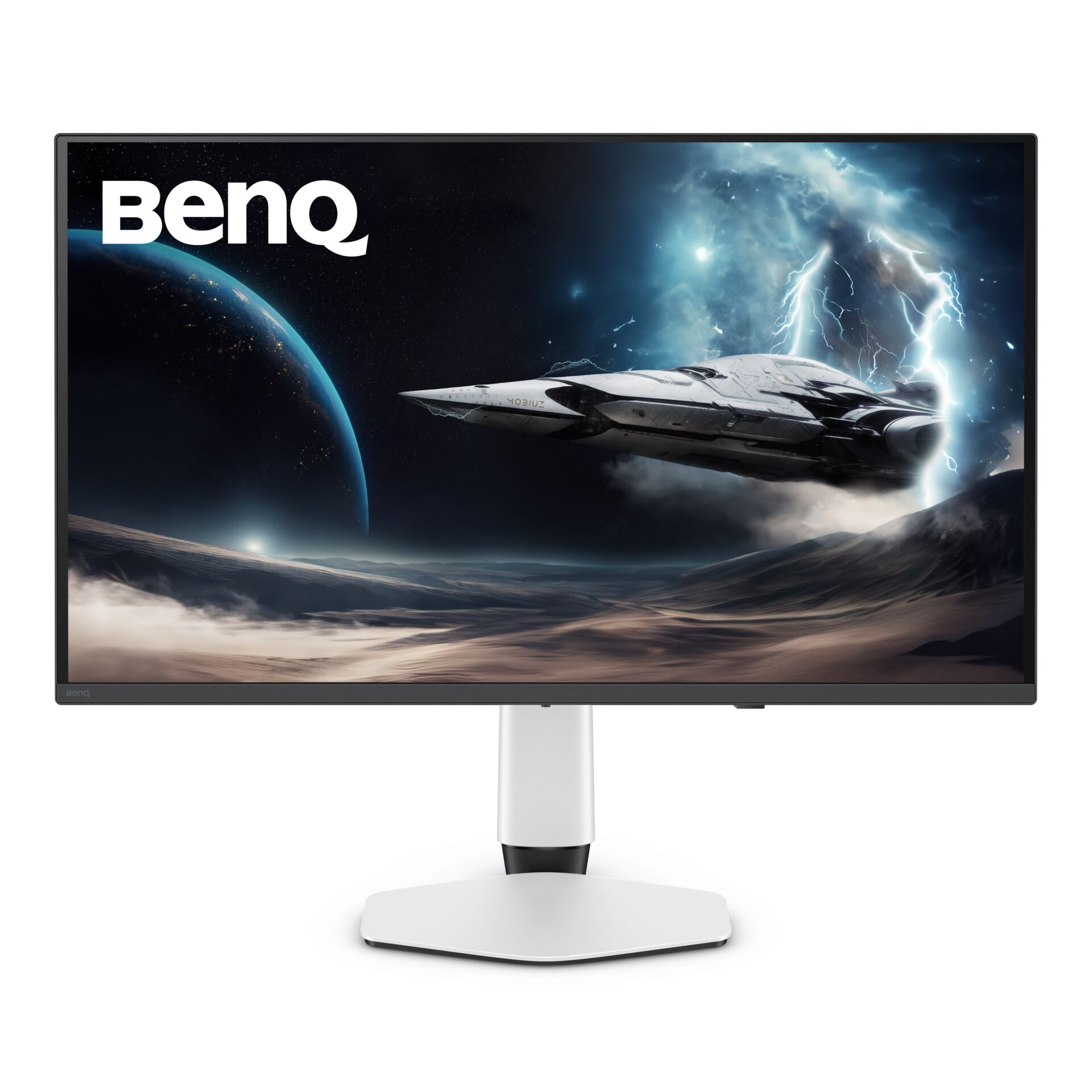 Computerbildschirm, Flachbildschirm, weißer Standfuß, schwarzer Rahmen, Breitbildmonitor