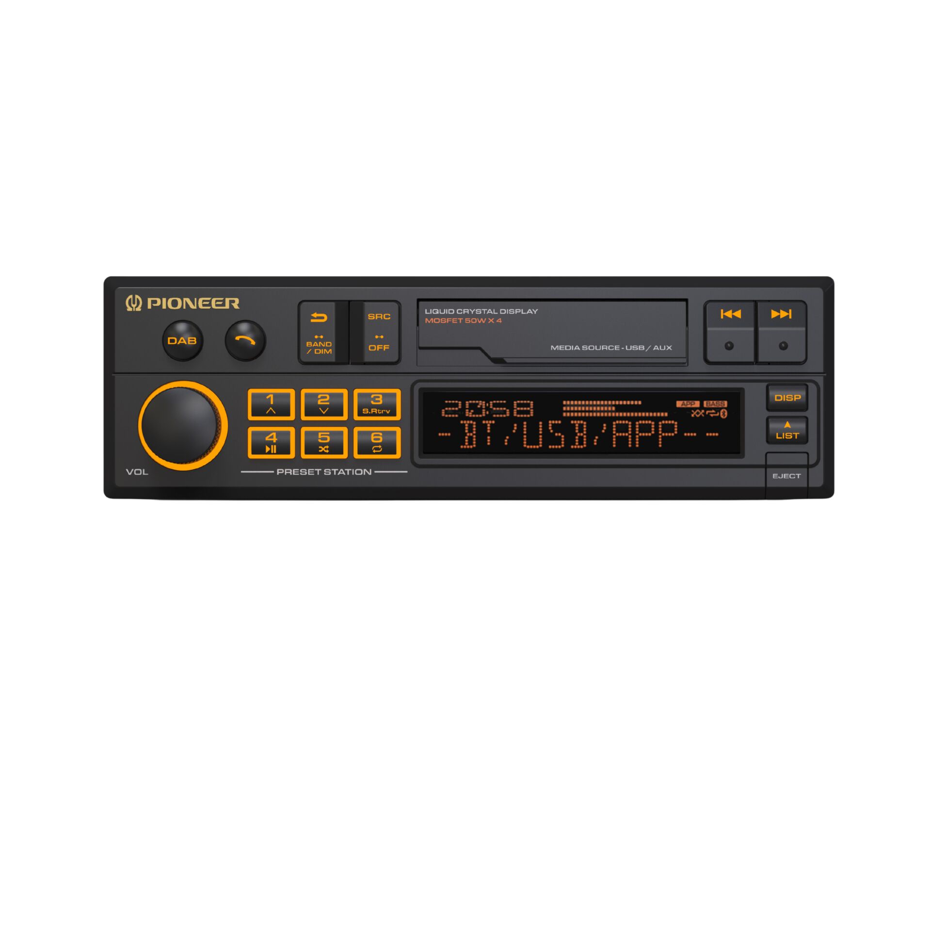 Car Stereo, Car Radio, Digital Display, Knopf-Feld, Orangene Akzente