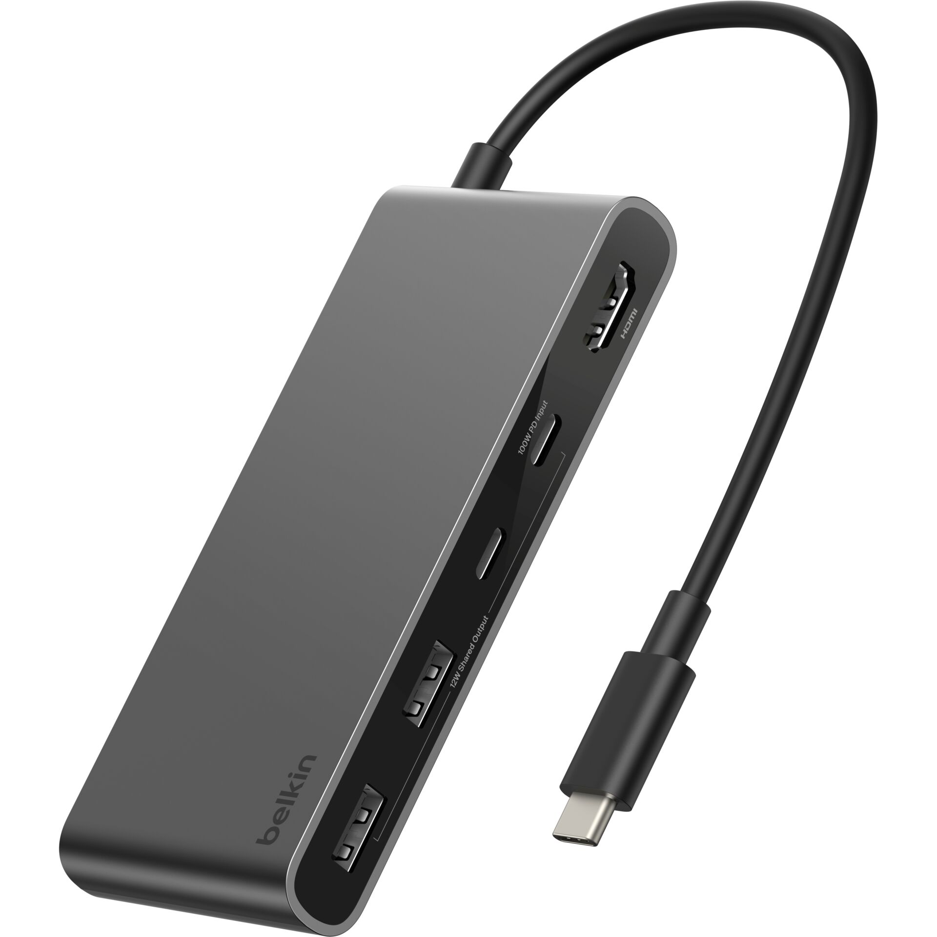 USB-C-Hub, HDMI-Port, USB-A-Anschlüsse, Aluminium, Grau