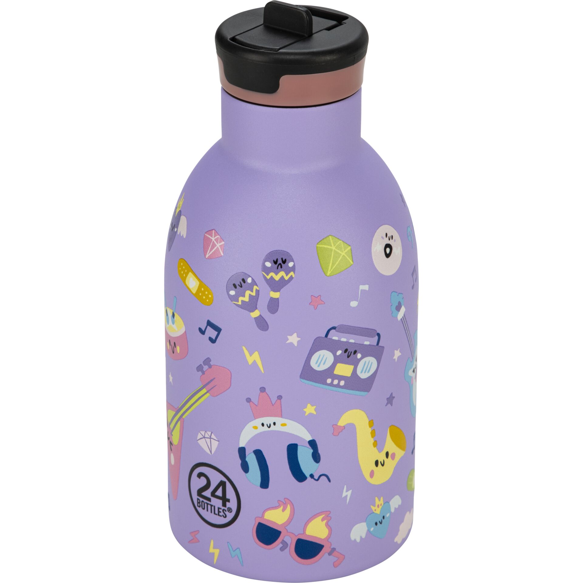 Trinkflasche, Kinderflasche, Lila Farbe, Motivdruck, Schraubverschluss