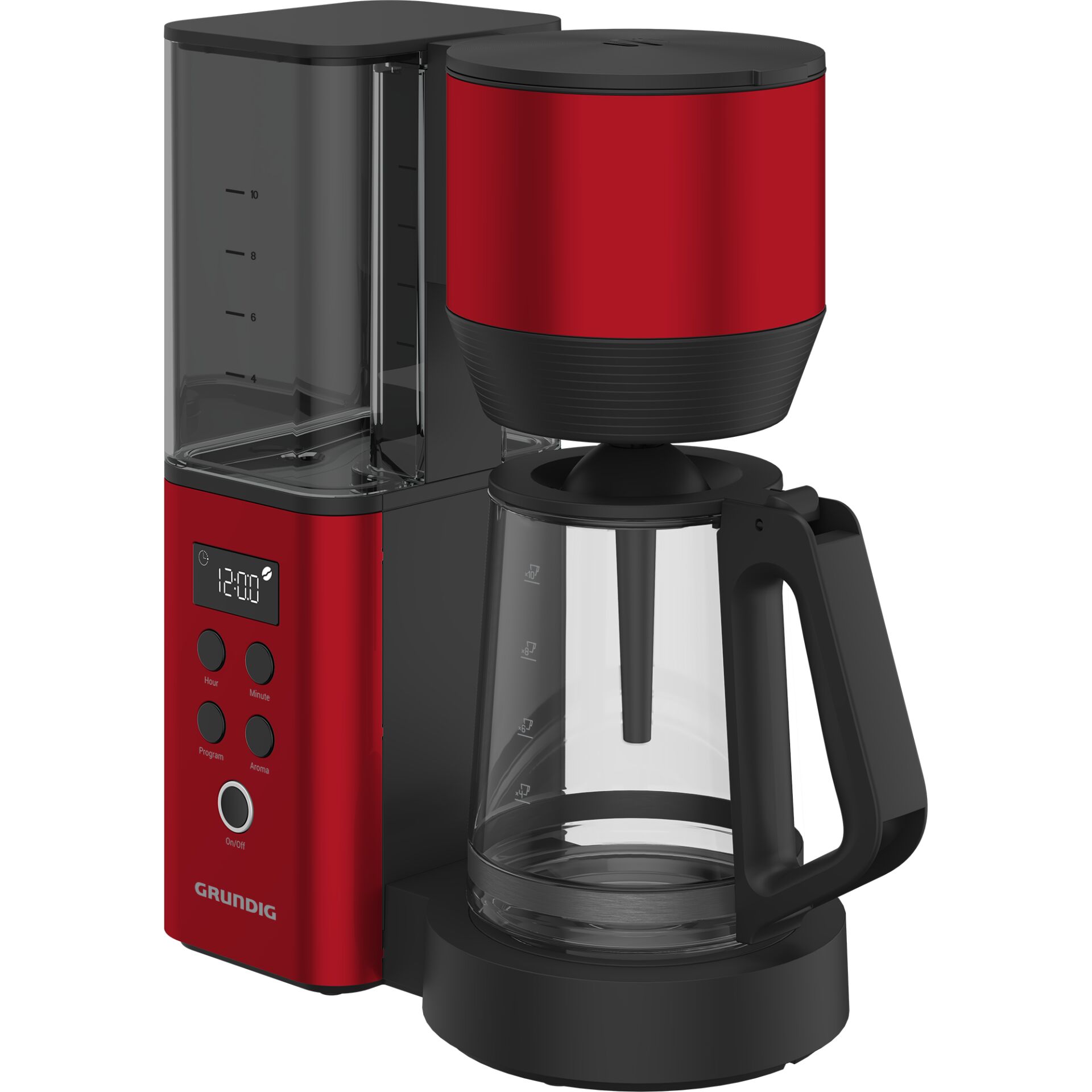 Kaffeemaschine, Filterkaffeemaschine, Kaffeekanne, Digitaldisplay, Rot-schwarz