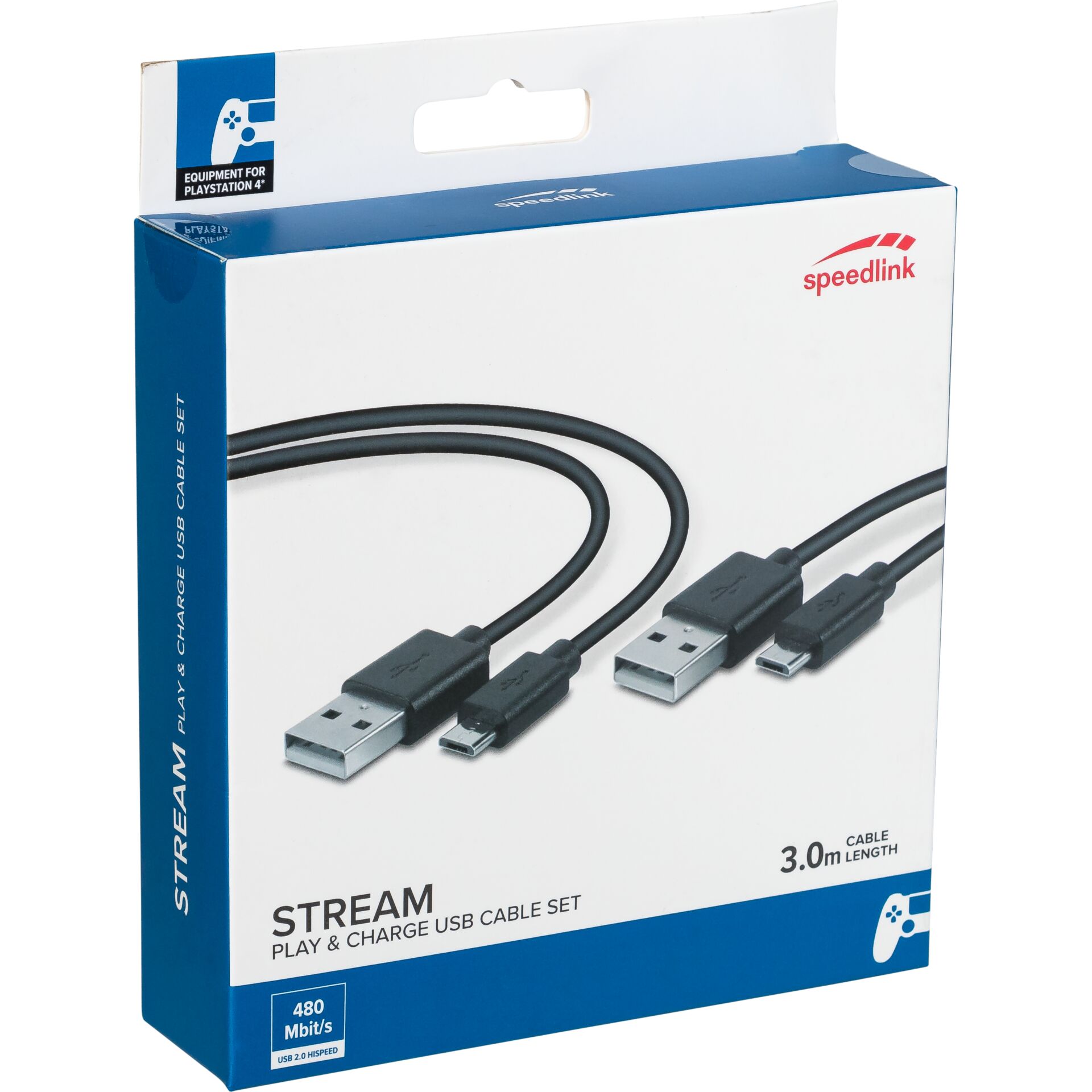 USB-Kabel, 3,0 m Länge, Type-A zu Micro-USB, Ladekabel Datenkabel, Speedlink Stream Set