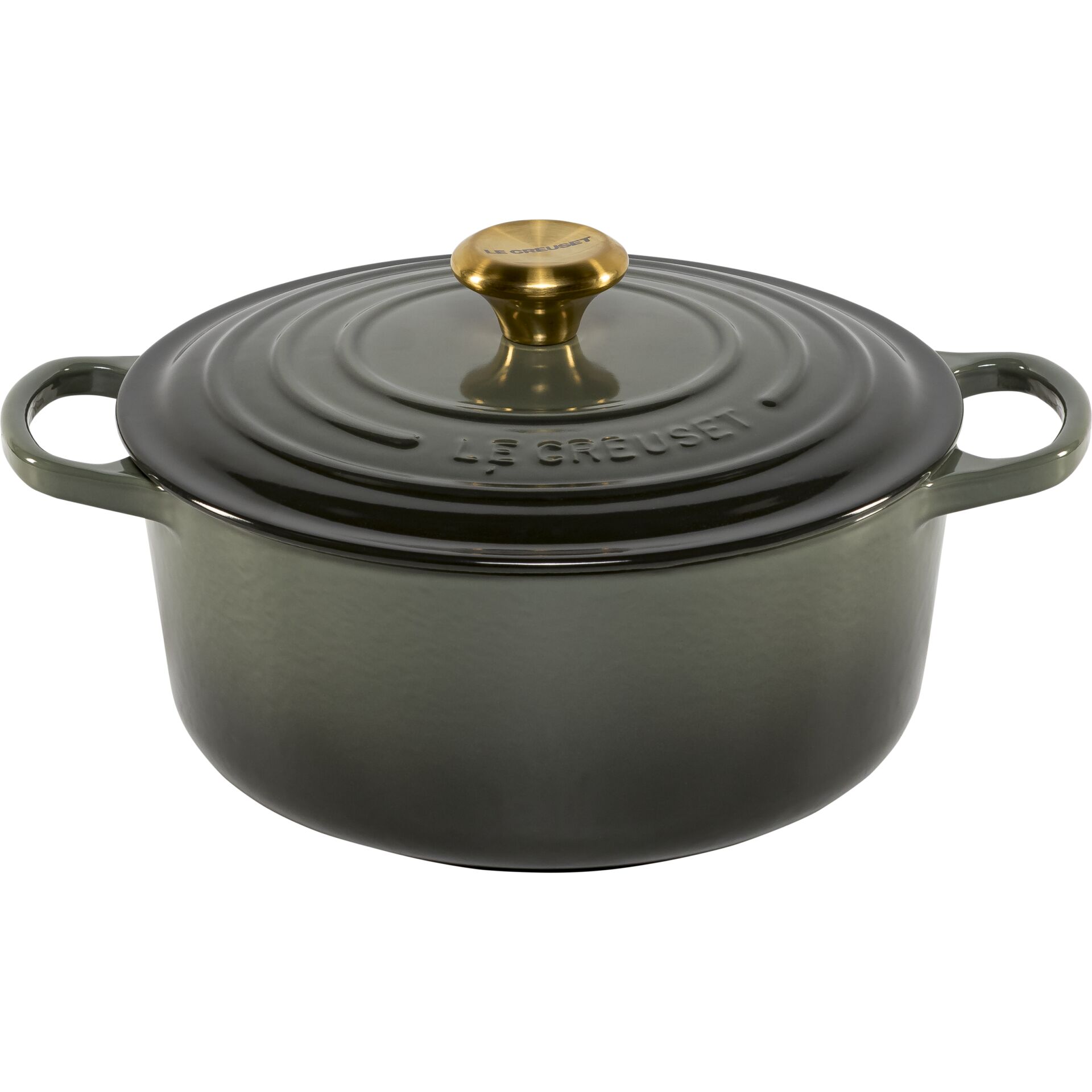 Casserole, Topf, Emailiertes Gusseisen, Kuppelknopf, Dunkelgrün
