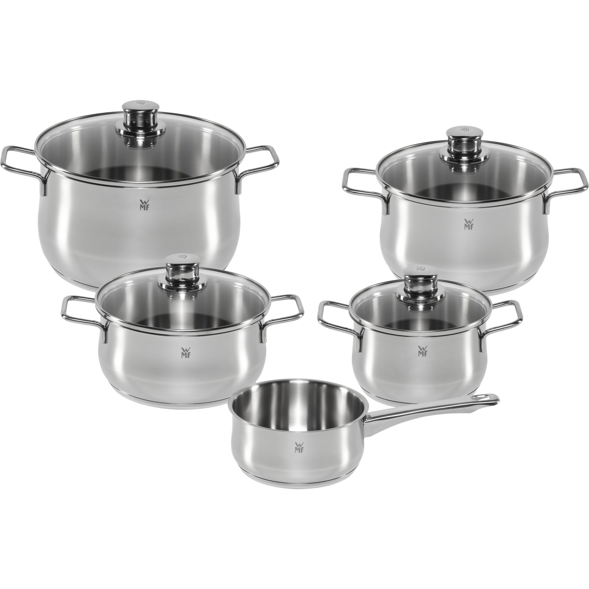 kochtopf-set, stahl, pfannen, glasdeckel, hitzebeständig