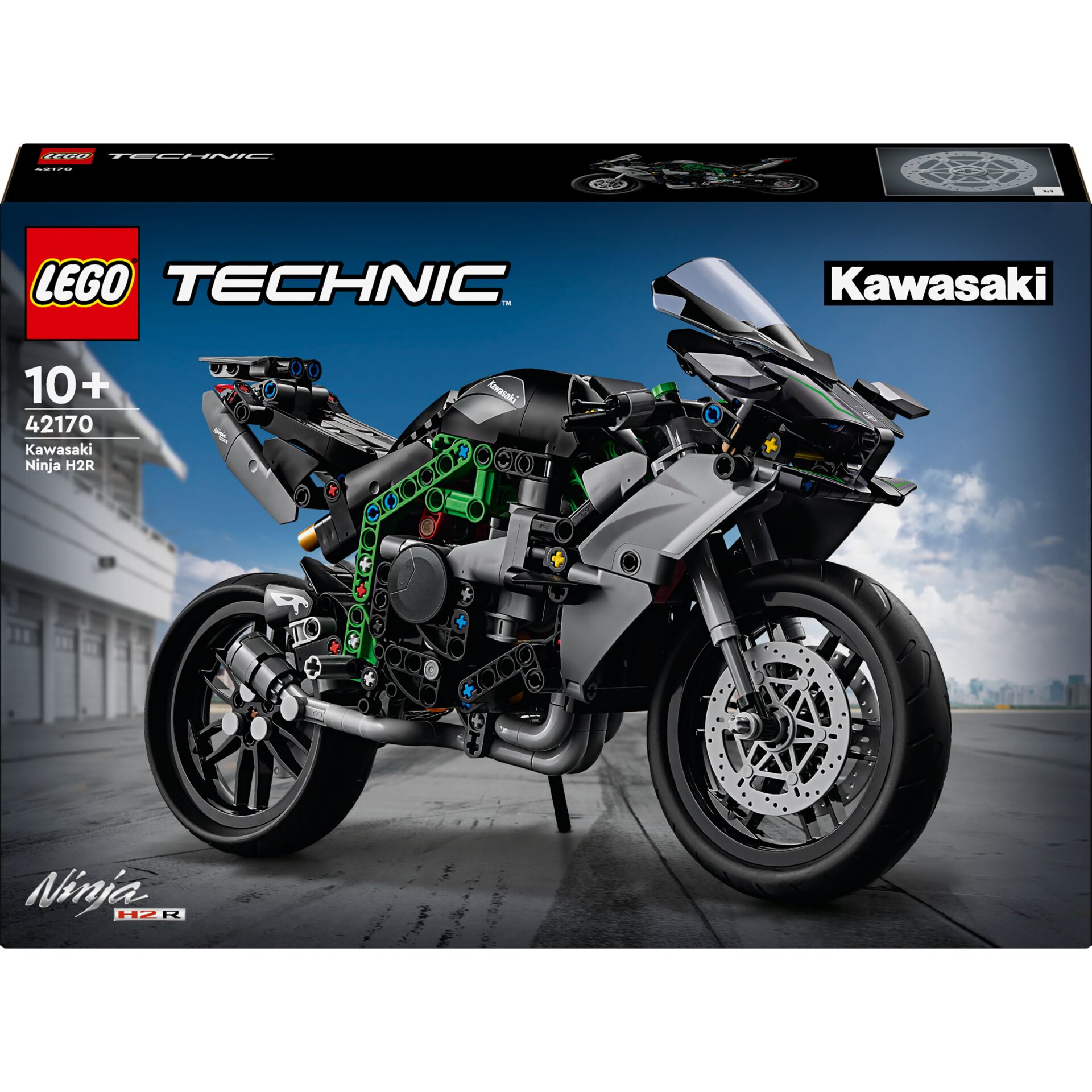 Motorbike, LEGO Technic, Kawasaki Ninja H2R, Buildable model, Grey black green accents