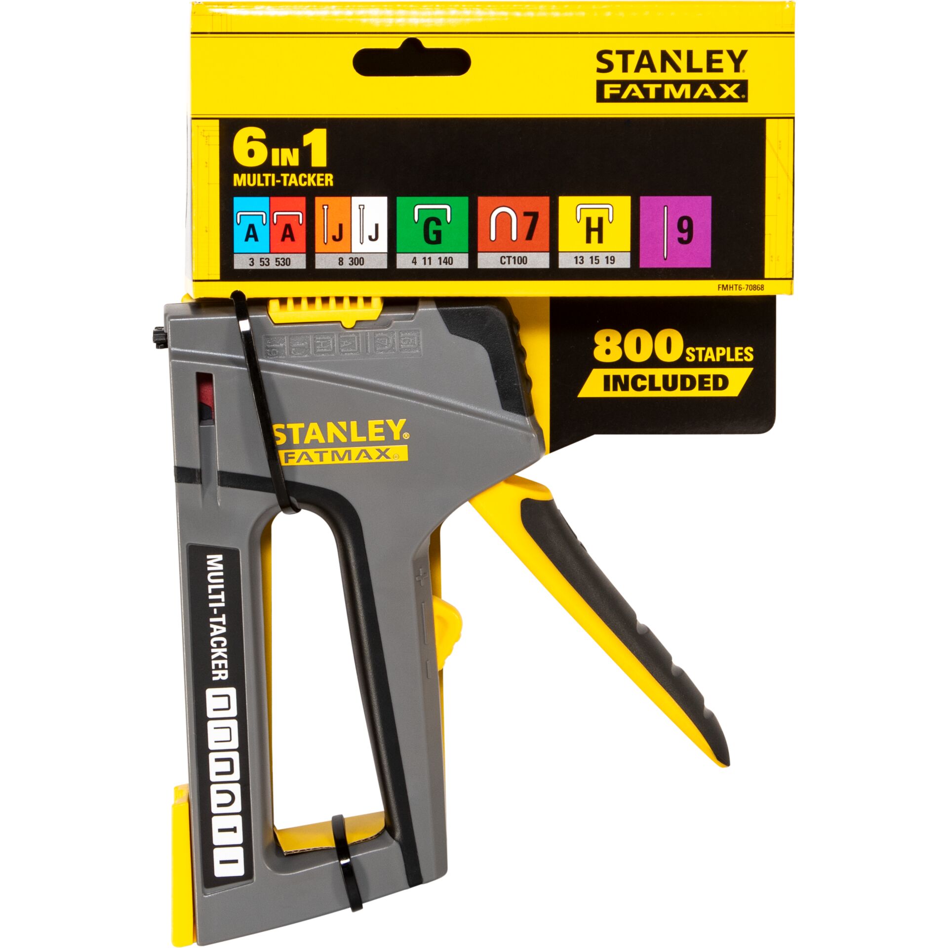 Heftklammern, Klammergerät, Stanley, 6-in-1, Gelb-Schwarz, Stanley FatMax, 6-in-1, Multitalensticker, Klammergerät, Gelb-Grau