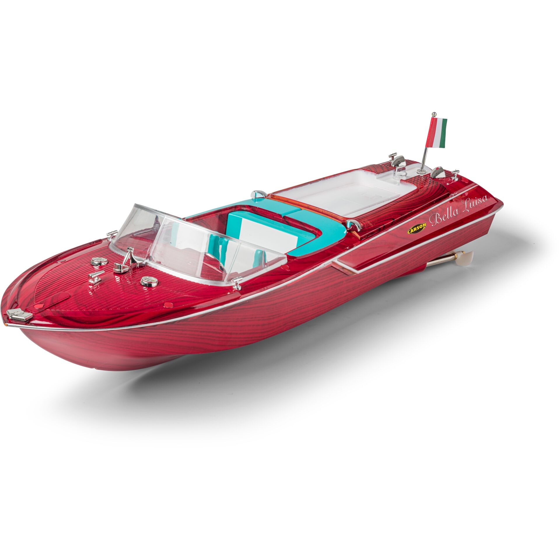 model boat, rotes boot, staand boat, speed boat, italienische flagge