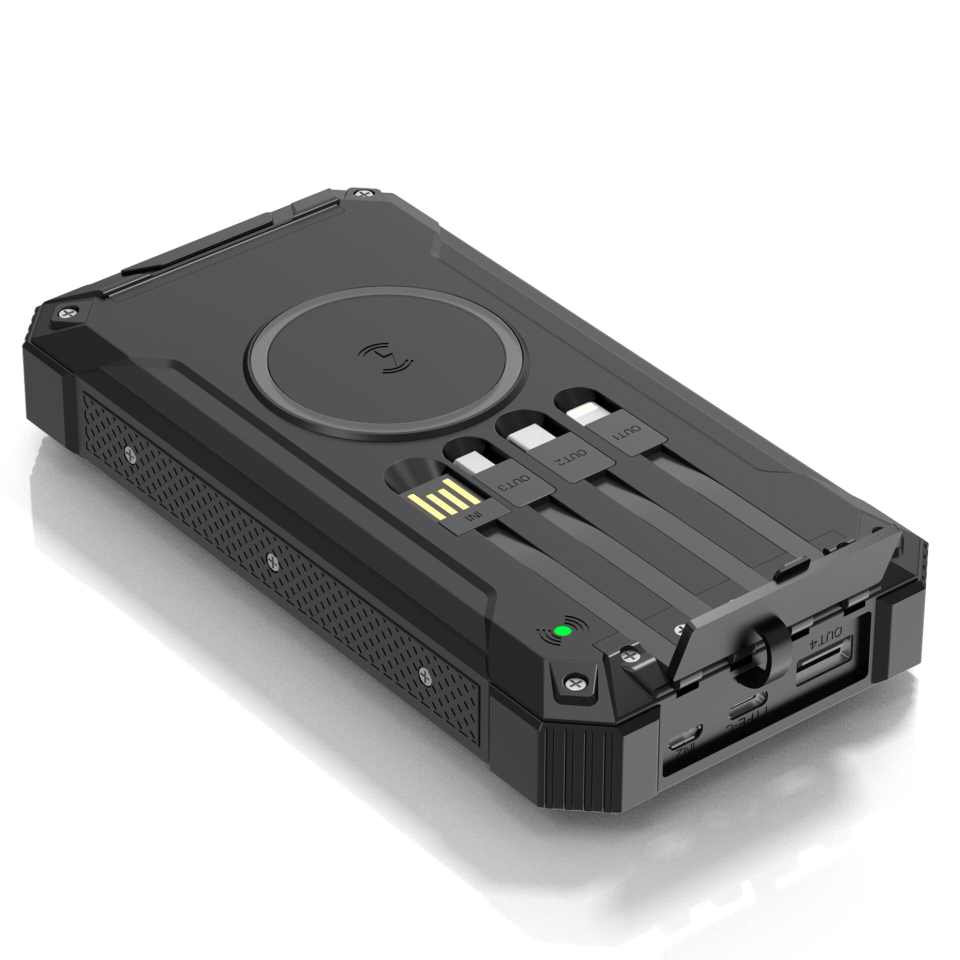 Powerbank, Kabelloses Laden, USB-Ausgänge, Schwarz, Robustes Gehäuse