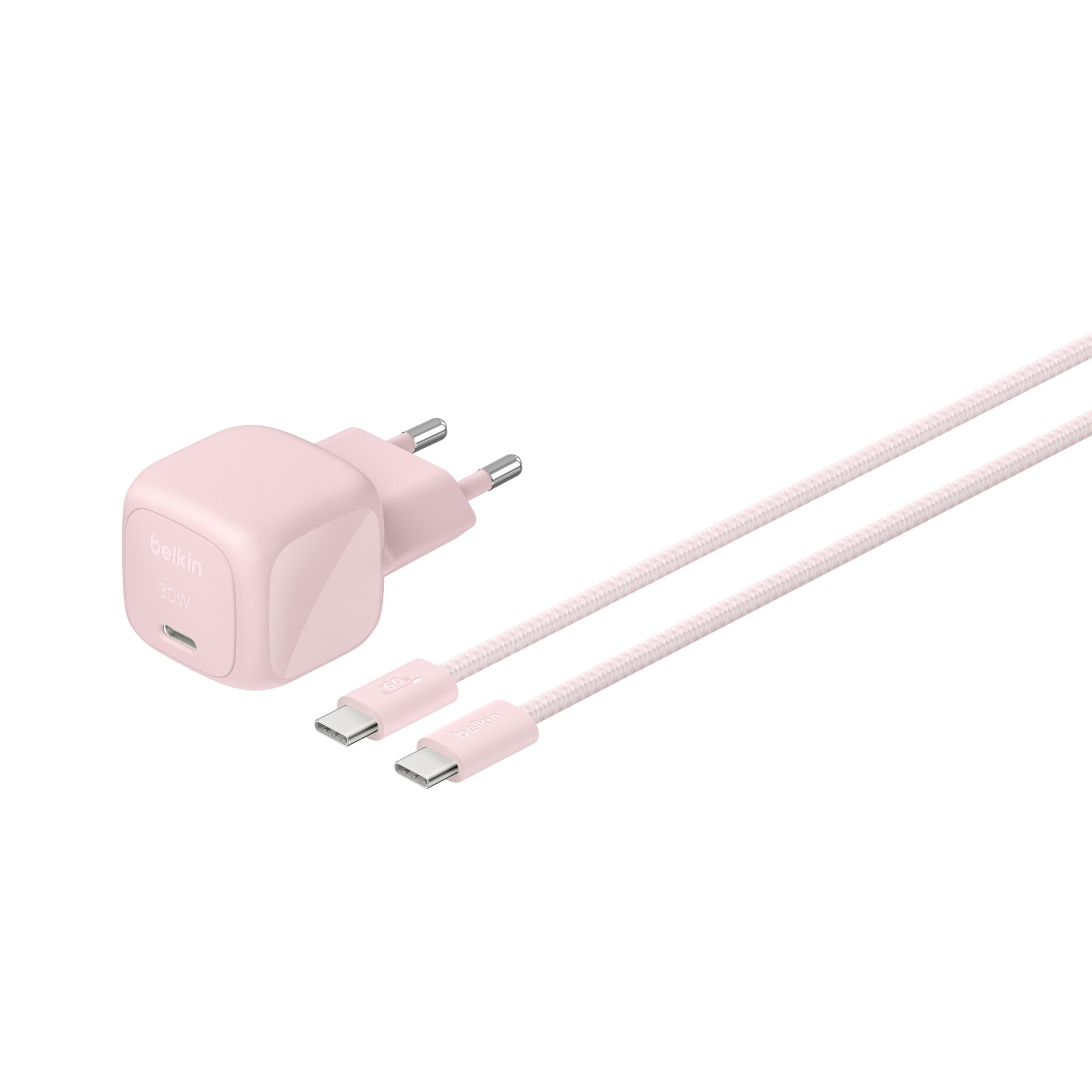 charger, USB-C, pink, Braided-kabel, EU-Stecker