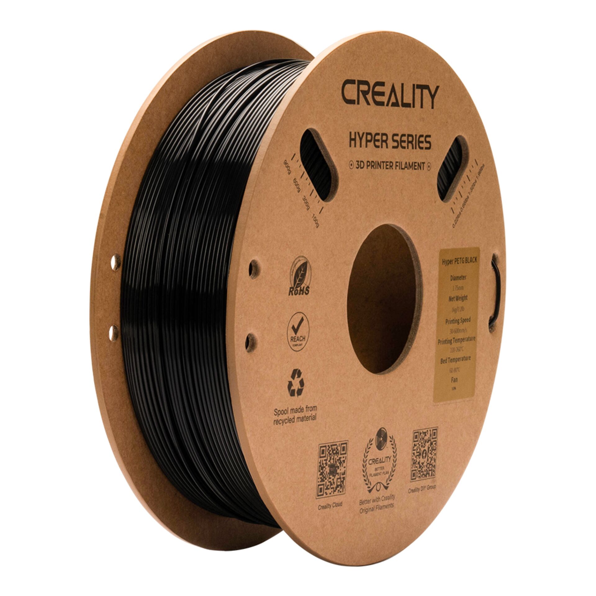 3D printing filament, Hyper Series, PETG Schwarz, Drahtrolle, Kartonverpackung