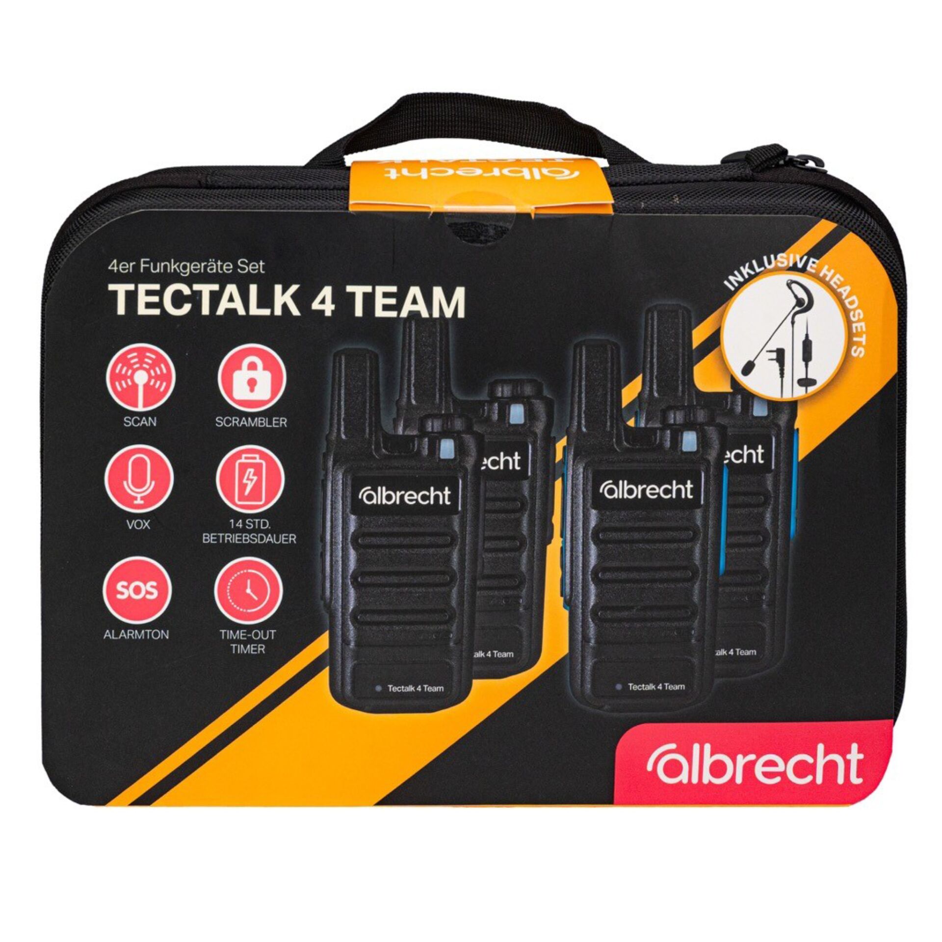 Funkgerät, Walkie-Talkie, Vierer-Set, Albrecht, Headsets inklusive