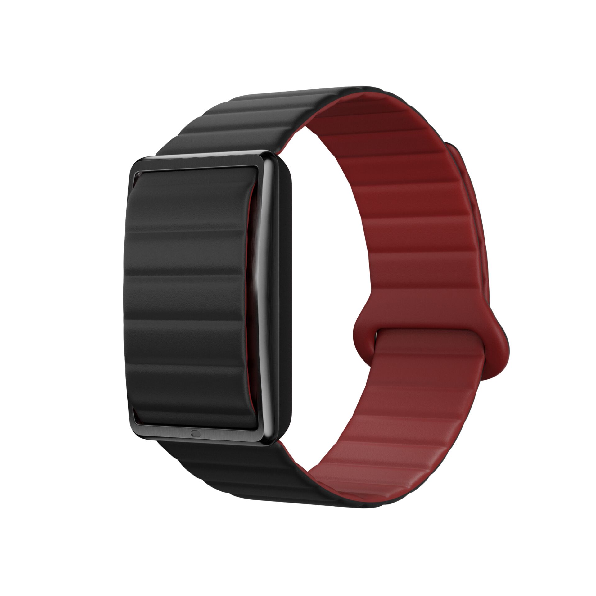 Smartwatch, Silikonarmband, Schwarzes Gehäuse, Rot-schwarz, Geriffeltes Armband