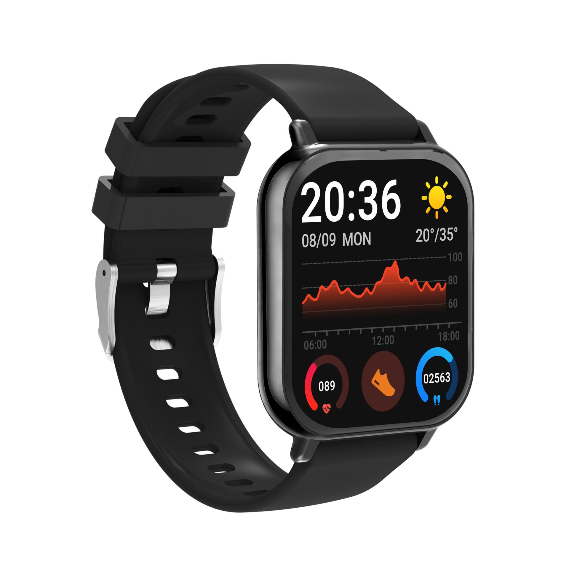 Smartwatch, Fitness-Tracker, Schwarz, Silicone-Armband, Touchscreen