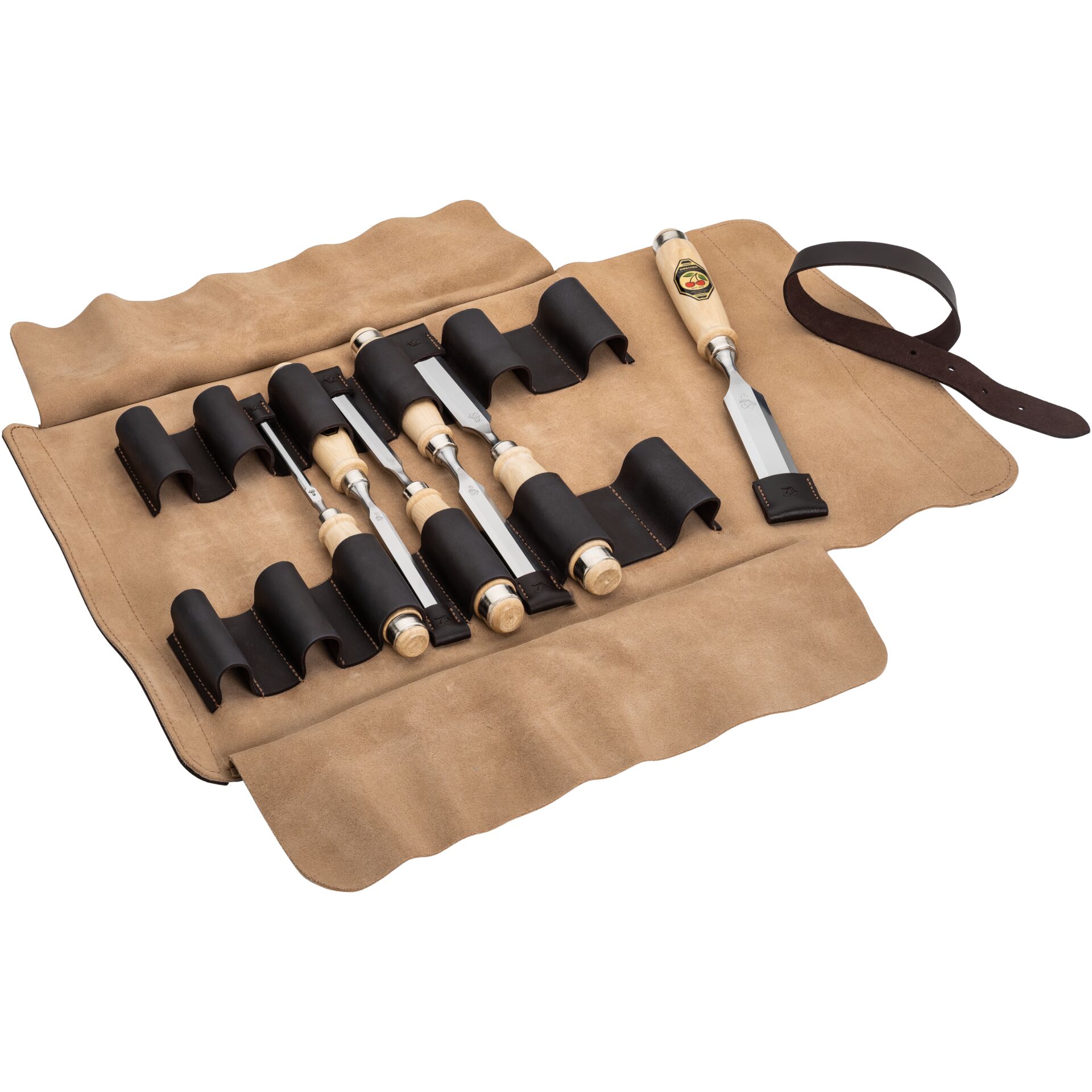 Multitool, Messerset, Holzgriffe, Lederrolle, Werkzeugtasche