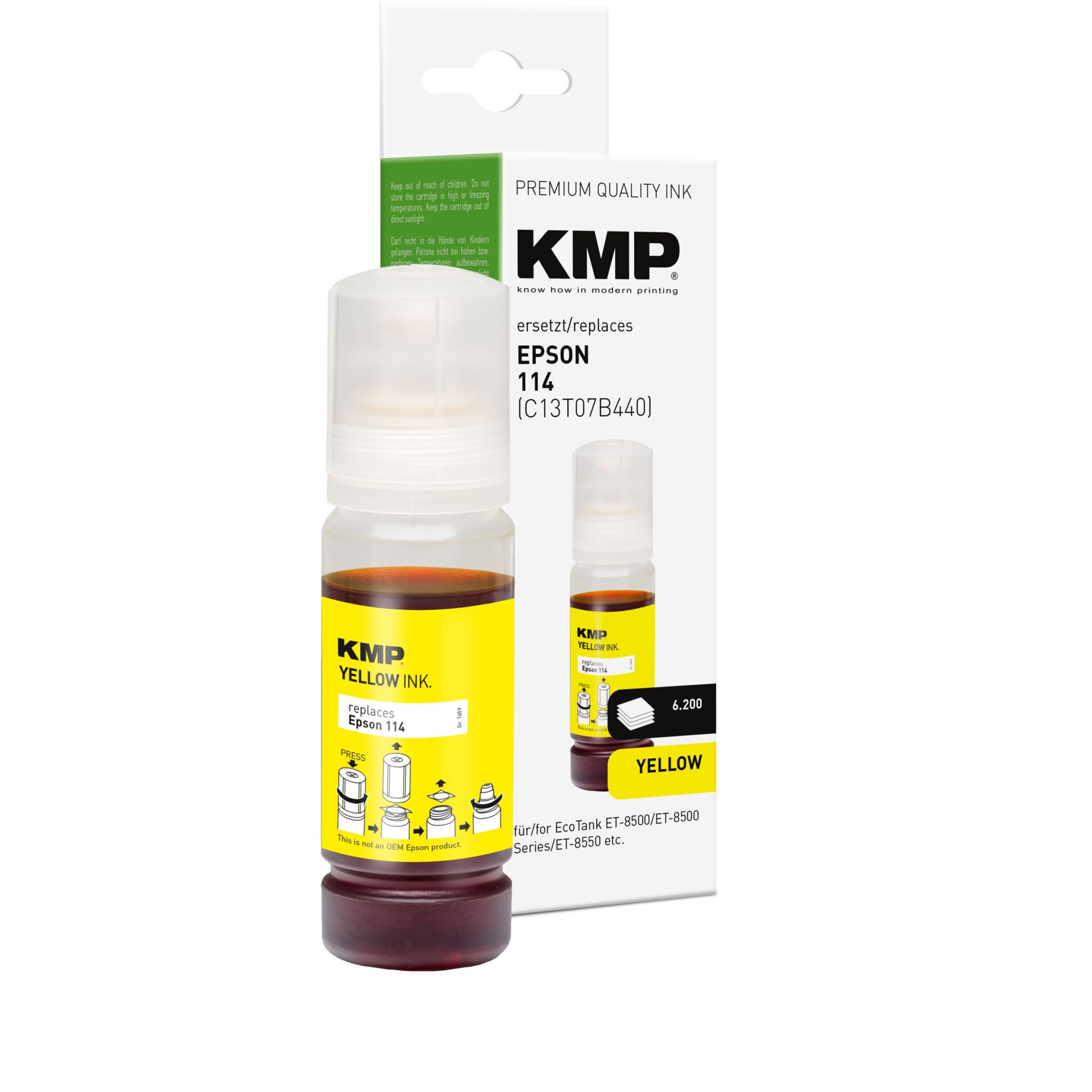 Tintenersatz, Yellow Ink, KMP, Epson 114, Tintenflasche