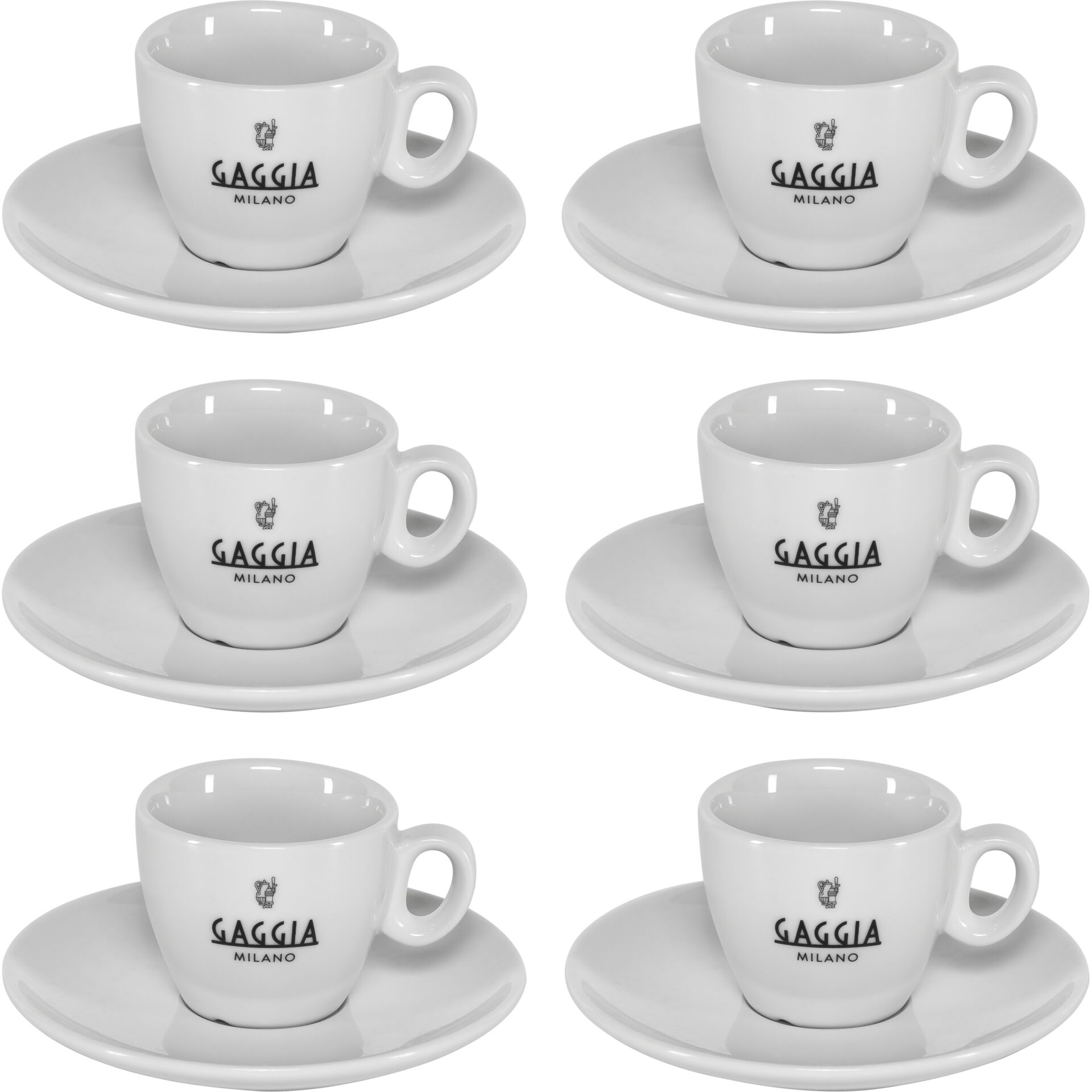 Espresso-Cups, Kaffee­tassen, Satz aus 6, weiße Keramik, Gaggia Milano