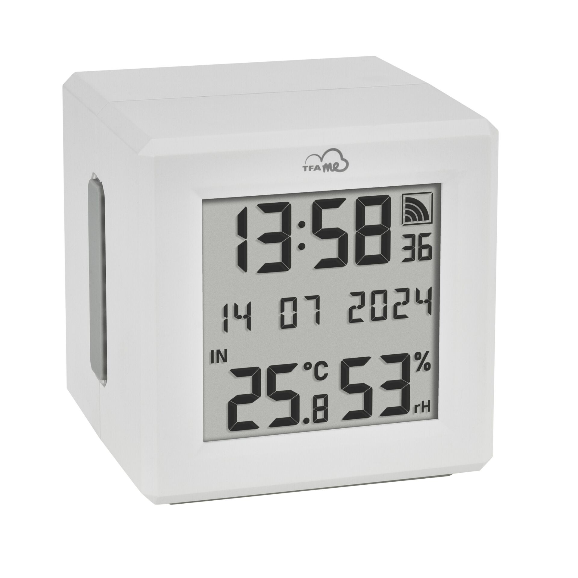 digital clock, LCD display, Wetterstation, weiße Würfel, Datum Uhrzeit Uhr