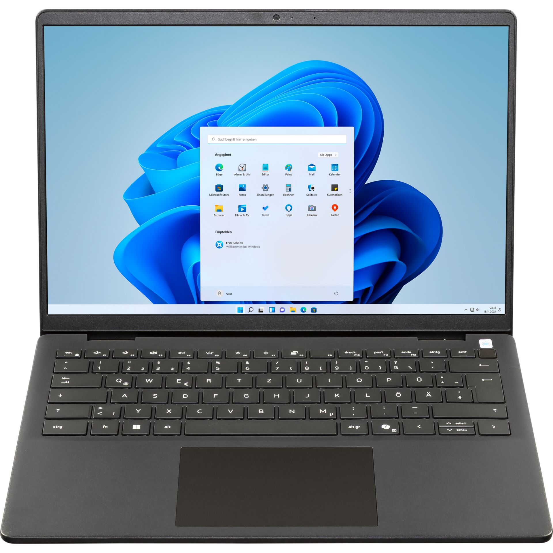 Laptop, Windows 11, Schwarzes Gehäuse, Integrierte Webcam, Touchpad