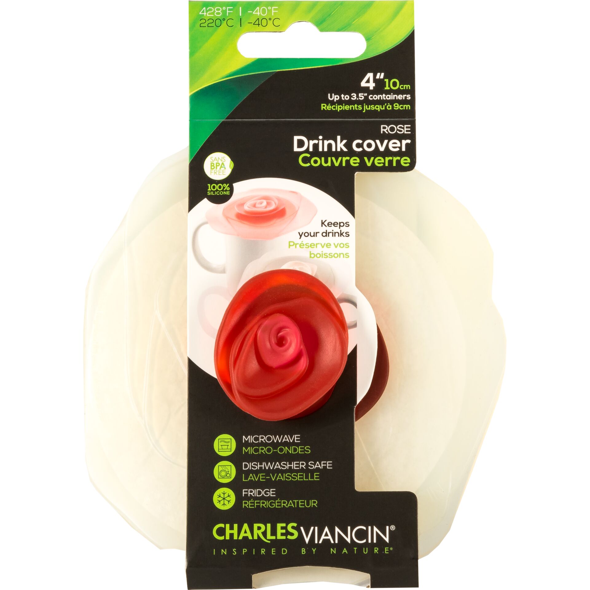 Charles Viancin ROSE 11,5 cm 2  Silikon-Getränkedeckel Weiß/Rot