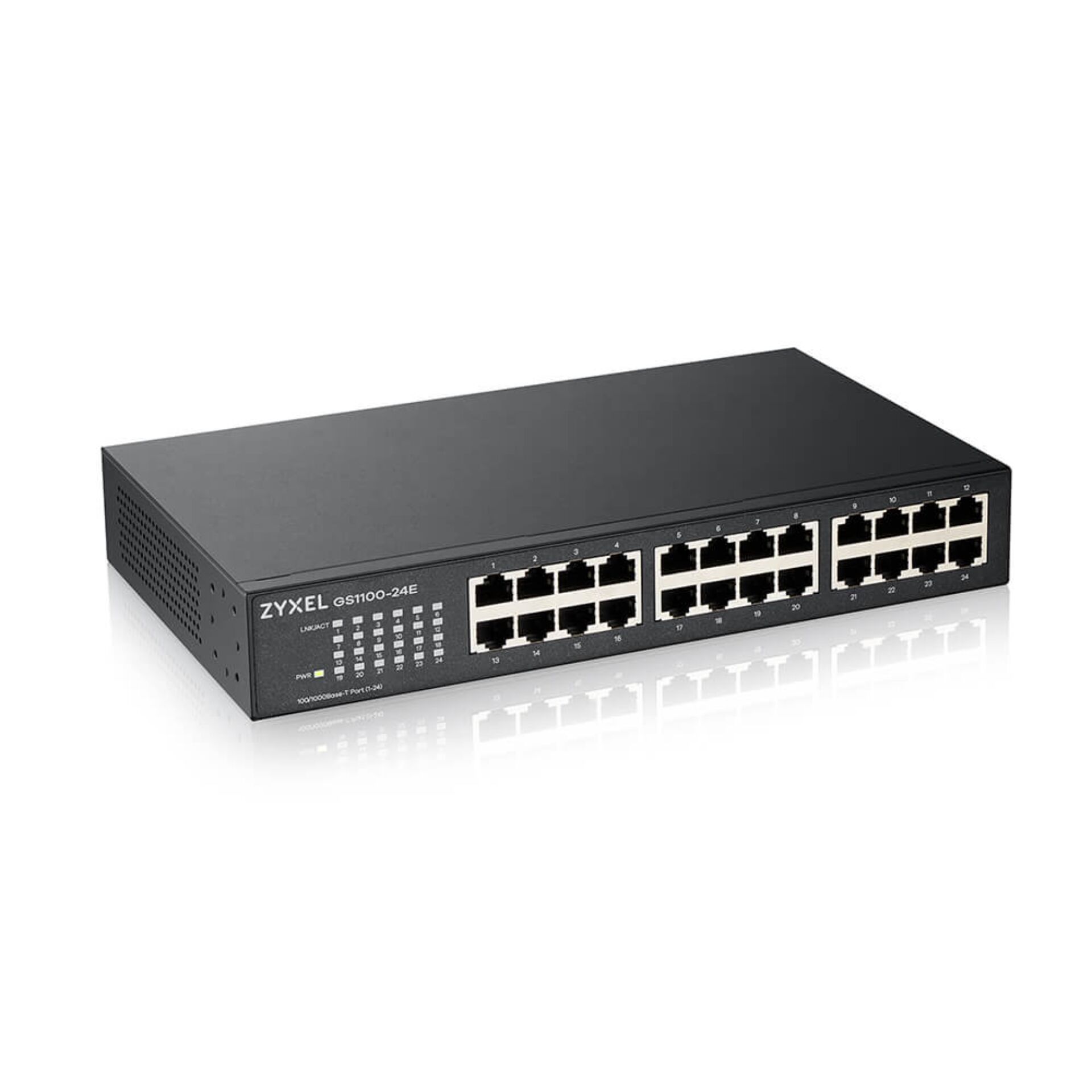 Netzwerk-Switch, 24 Ethernet-Ports, Schwarz, Metallgehäuse, Desktopgerät