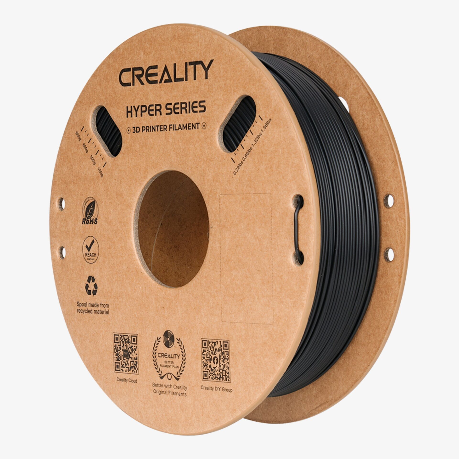 3D-Druck-Filament, PLA-Filament, schwarzes Filament, Spule, recyceltes Material, 3D-Druck-Filament, PLA-Filament, schwarzes Filament, Spule, Creality Hyper Series