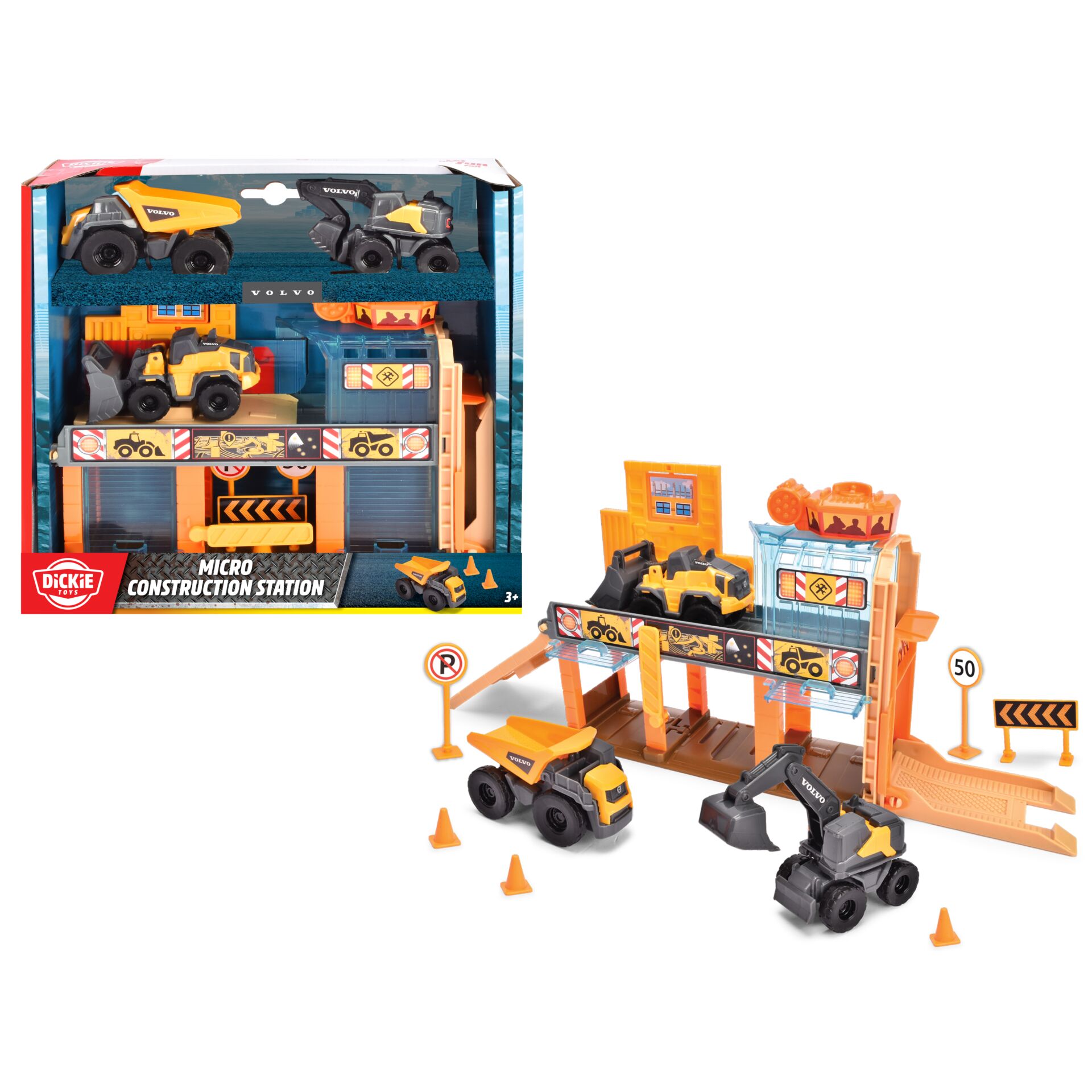 Baustellen-Set, Kugelbagger, Gelb, Orange, Spielzeug Bauwerk