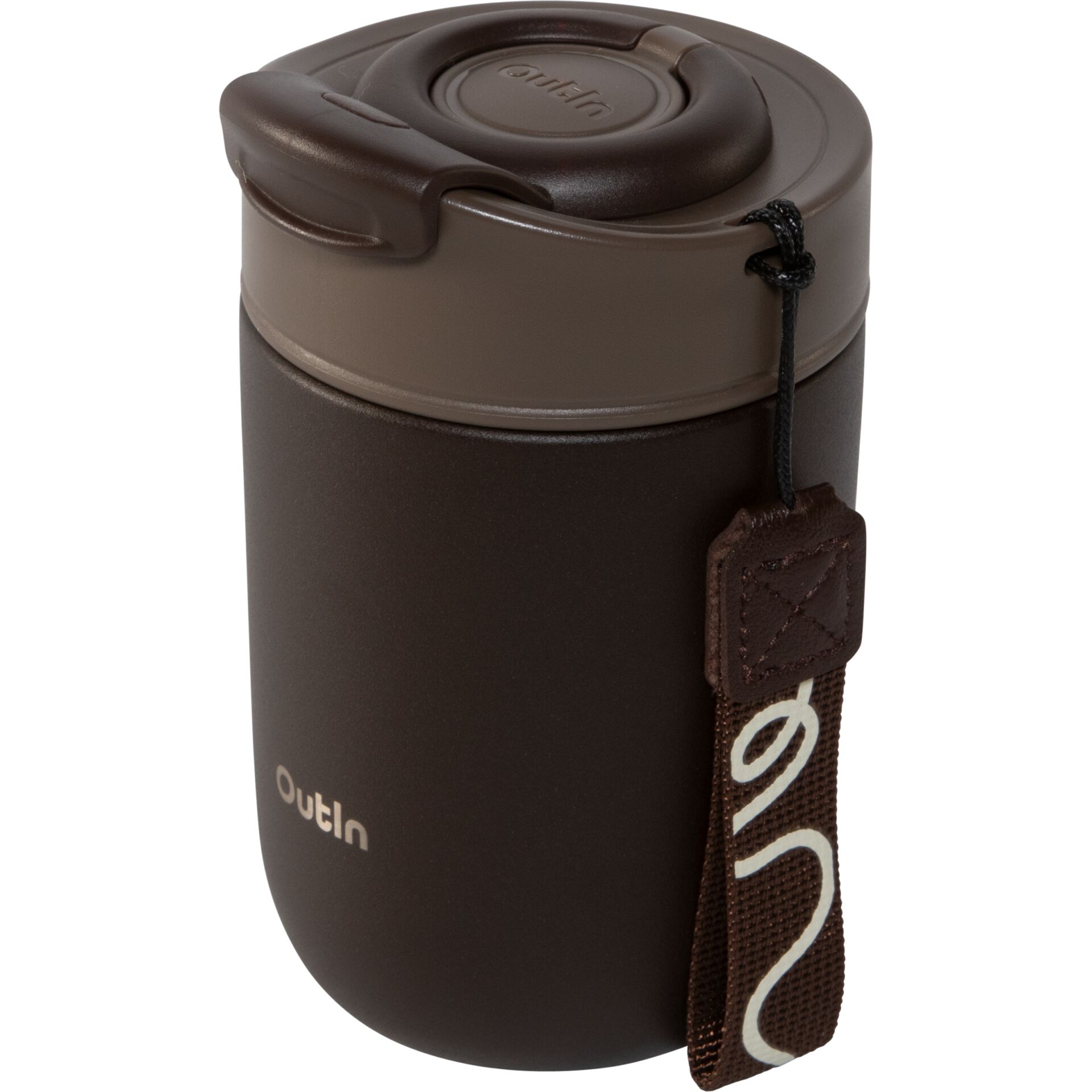 Thermosflasche, Reisebecher, Braun, Isoliert, Lanyard-Trageband