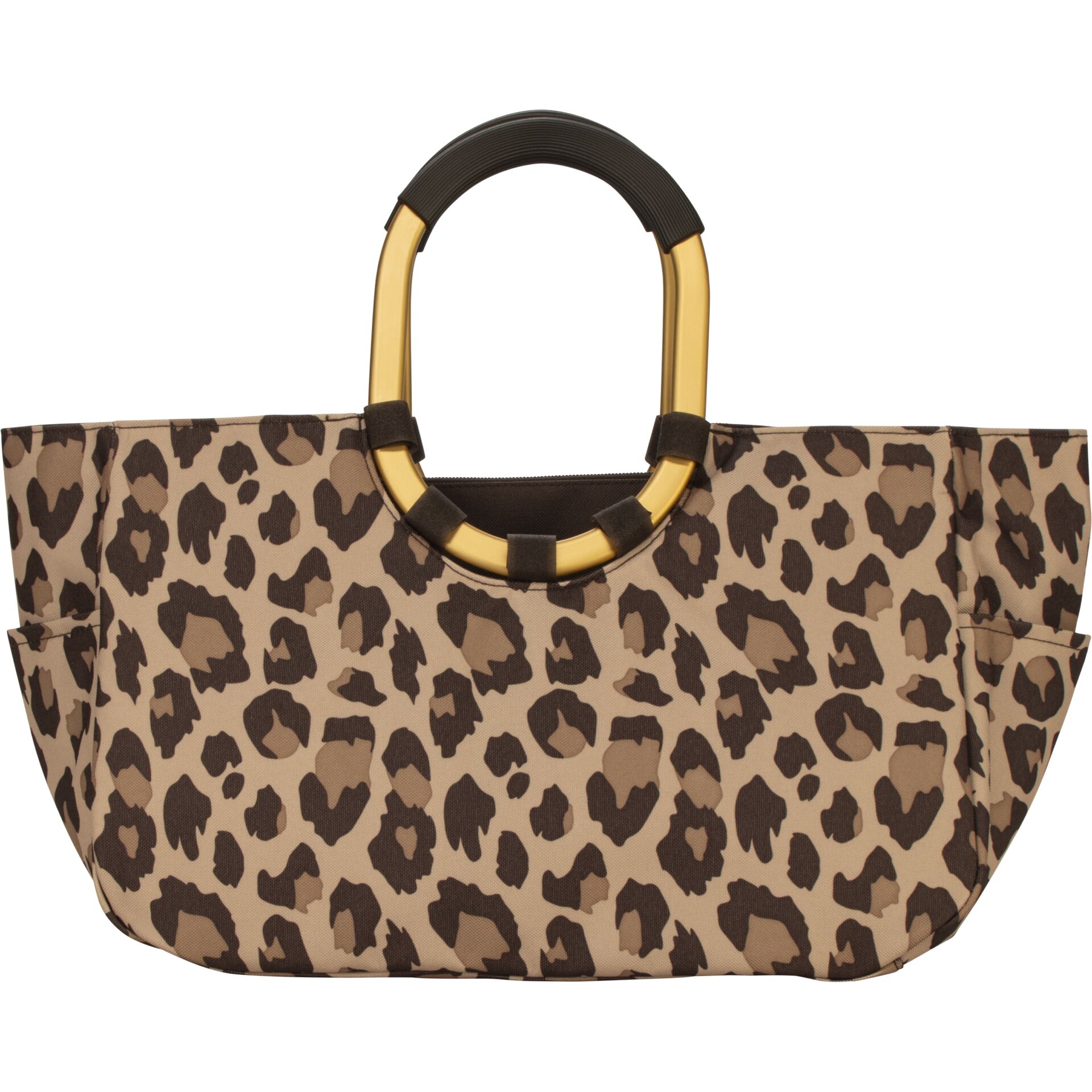 handtasche, leopardenmuster, tote, goldenes griffstück, stofftasche