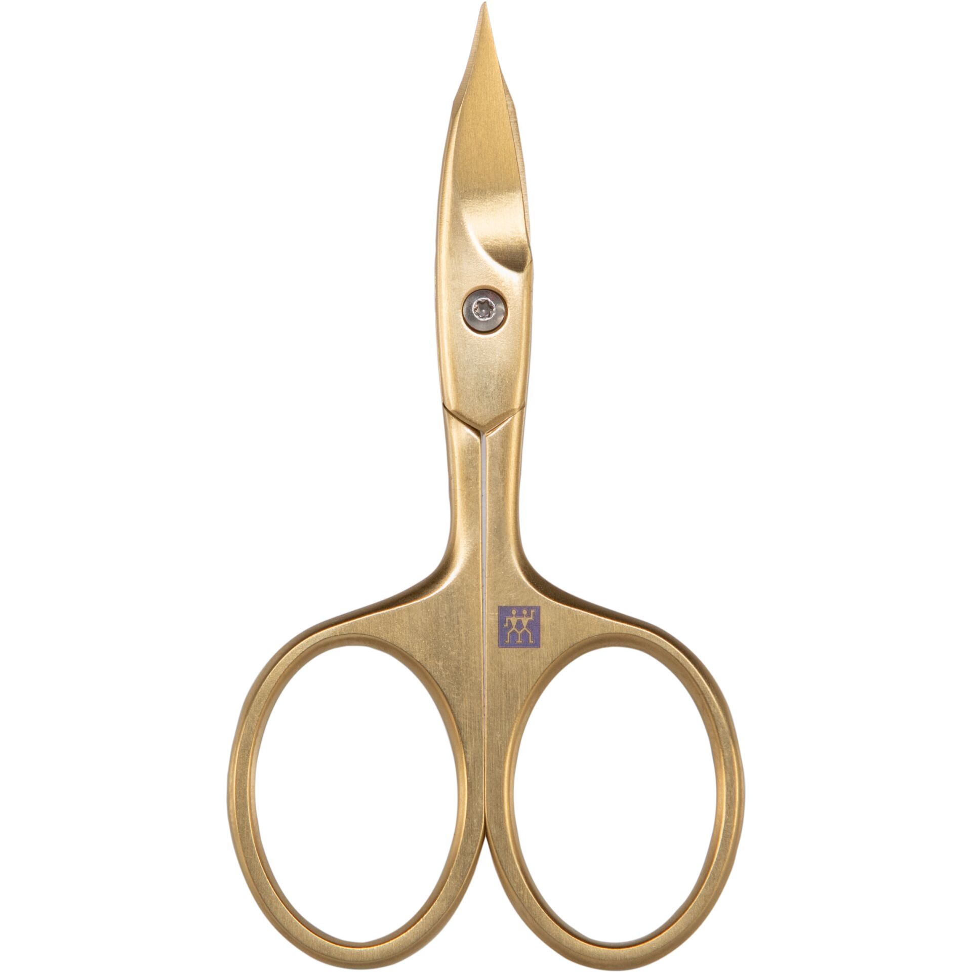 Schere, goldfarbenes Metall, spitze Klingen, Fingergriffe