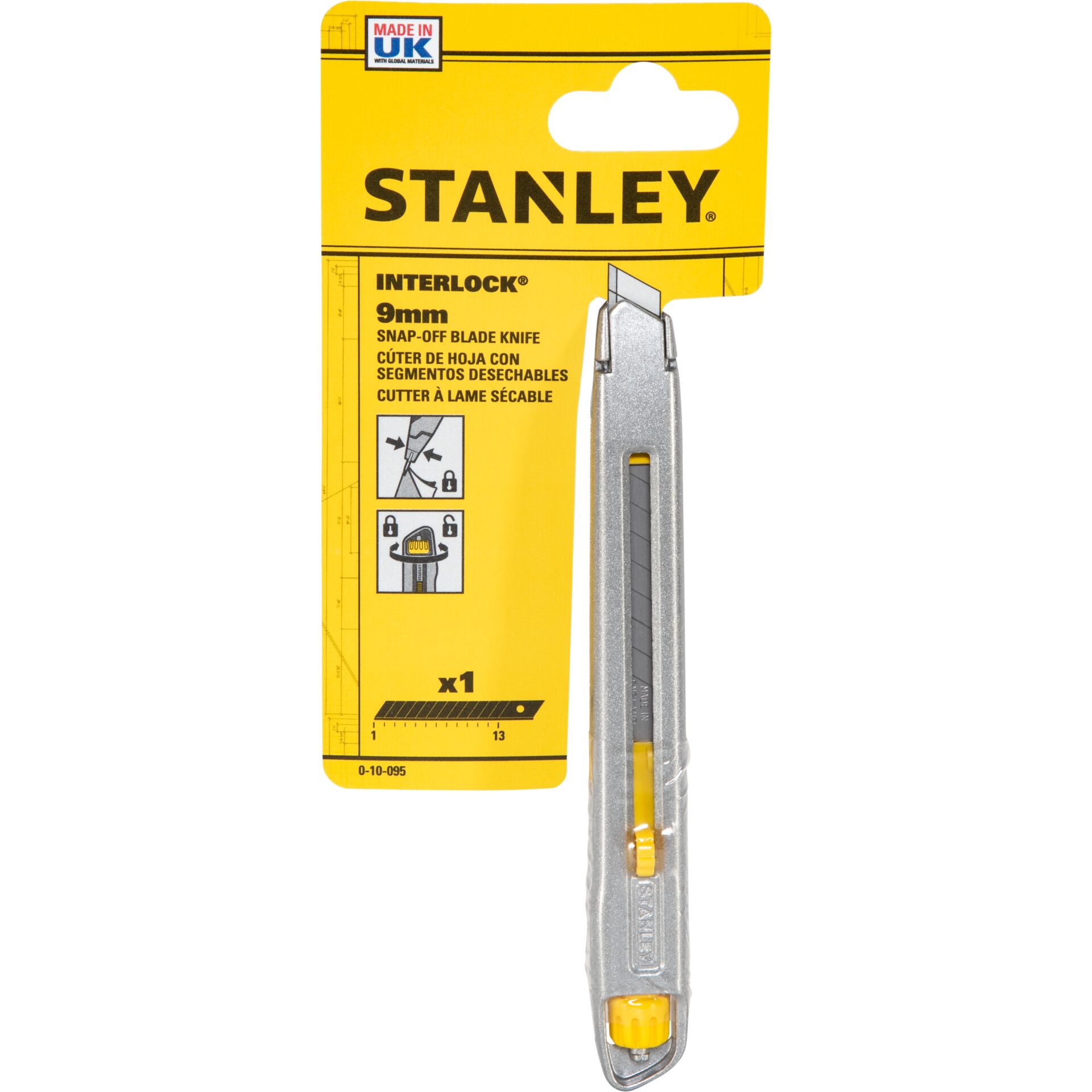 Atemklemme, Klebeklinge, Schneidwerkzeug, Stanley, Kunststoffgriff, Utility-Messer, Abbrechklinge, 9mm, Edelstahl, gelber Griff