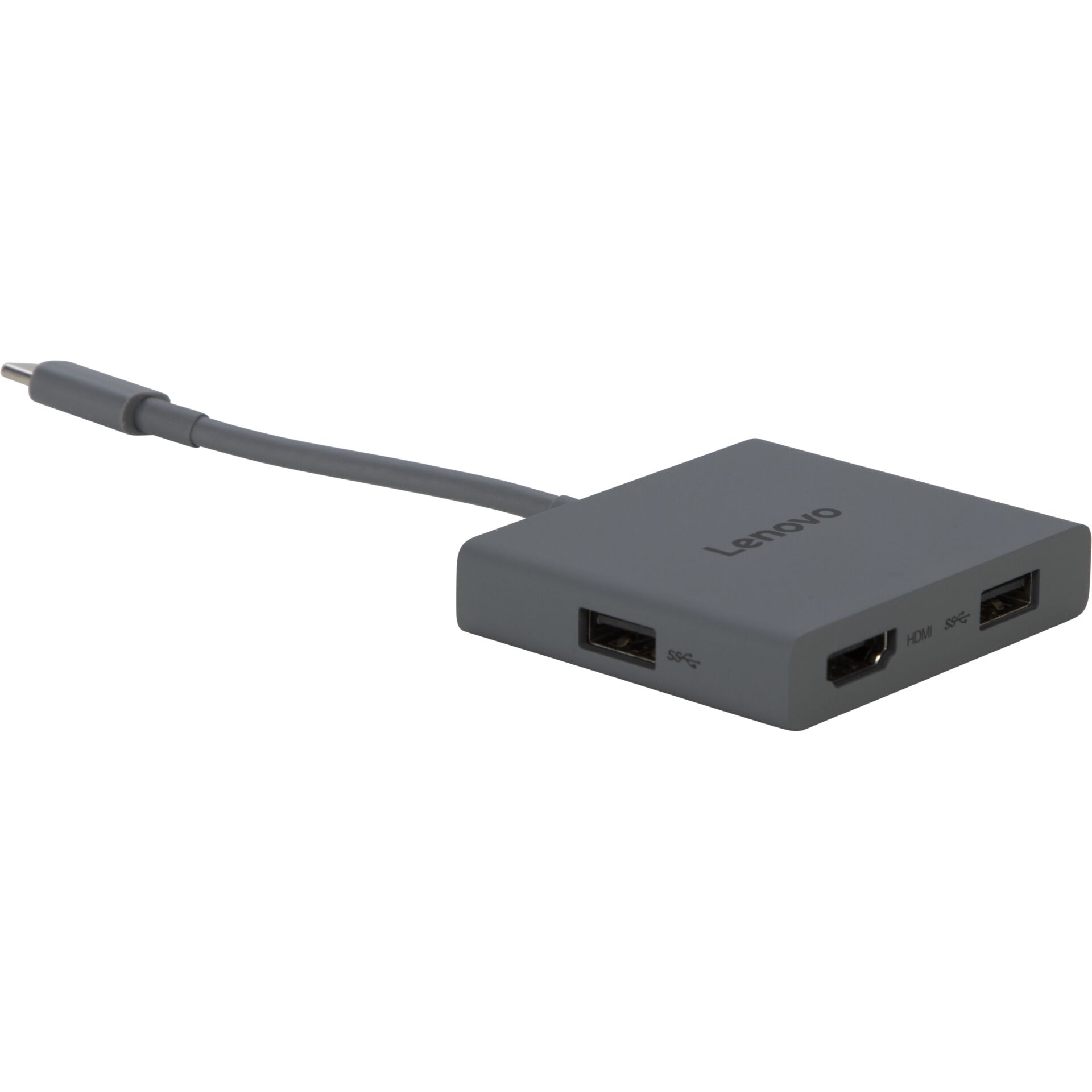USB-C Hub, HDMI-Anschluss, USB-A Ports, grauer Adapter, Lenovo Zubehör