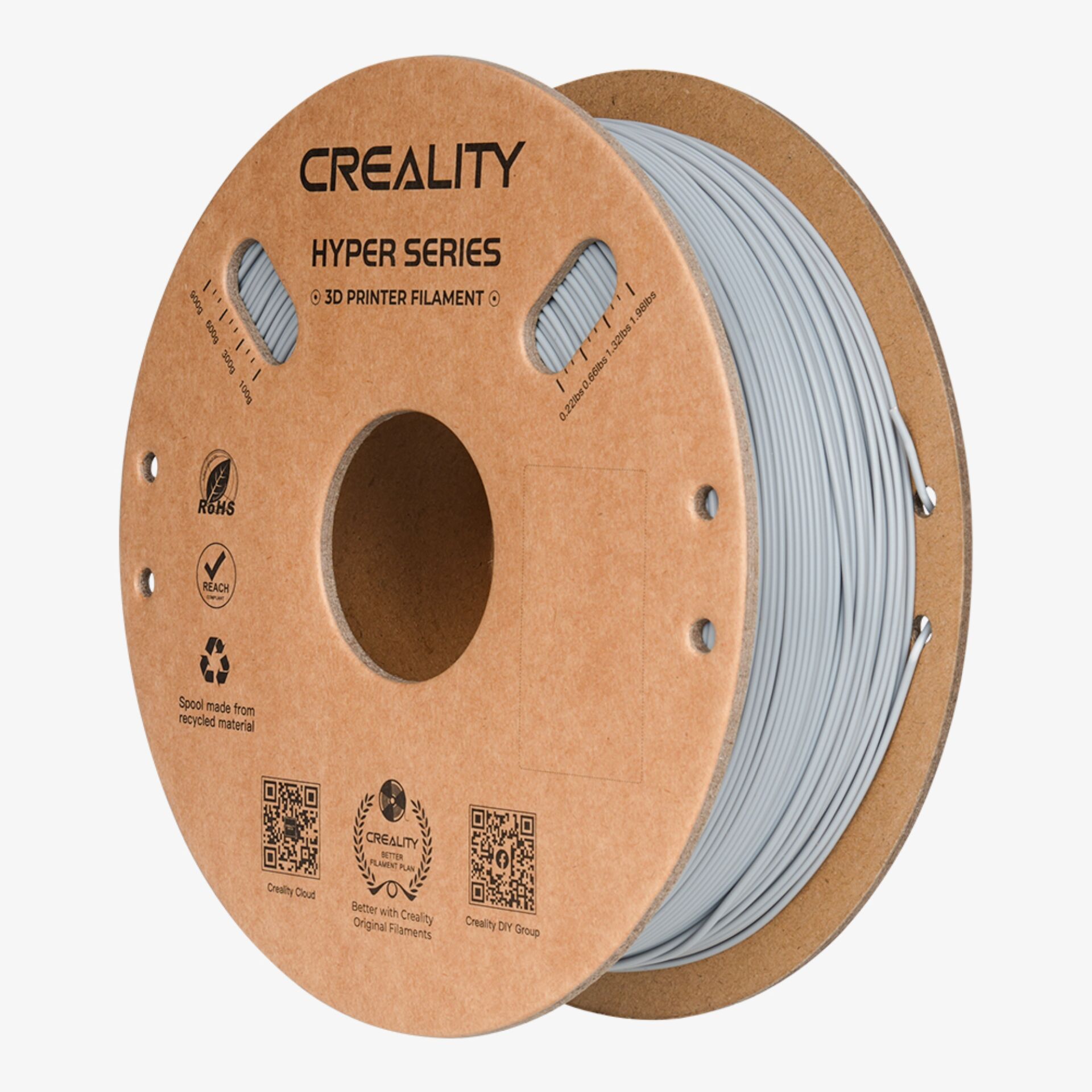 3D-Druck-Filament, PLA-Filament, Spule, Grau, recyceltes Material