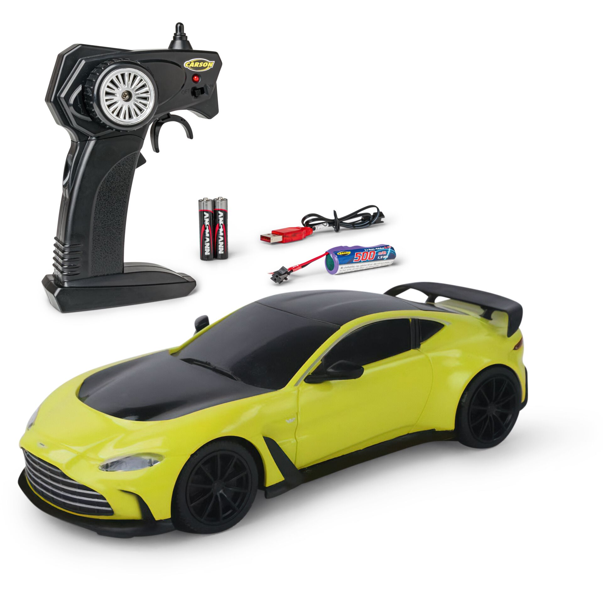 RC-Auto, Fernsteuerung, Nitro-Batterie, Auto mit Heckflügel, Gelbes Modell