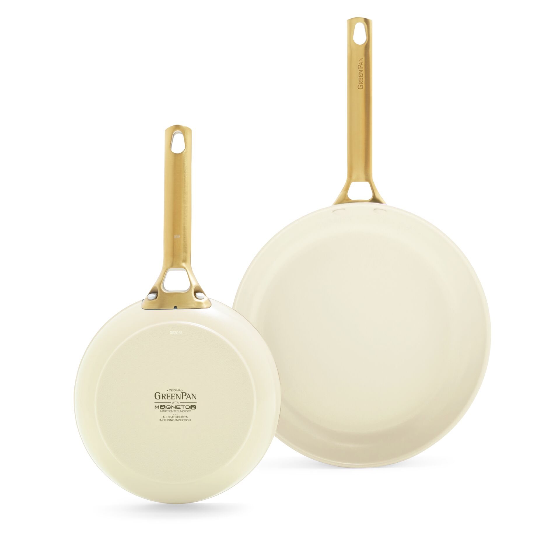 frying pan, nonstick, cremefarben, goldener griff, set 2