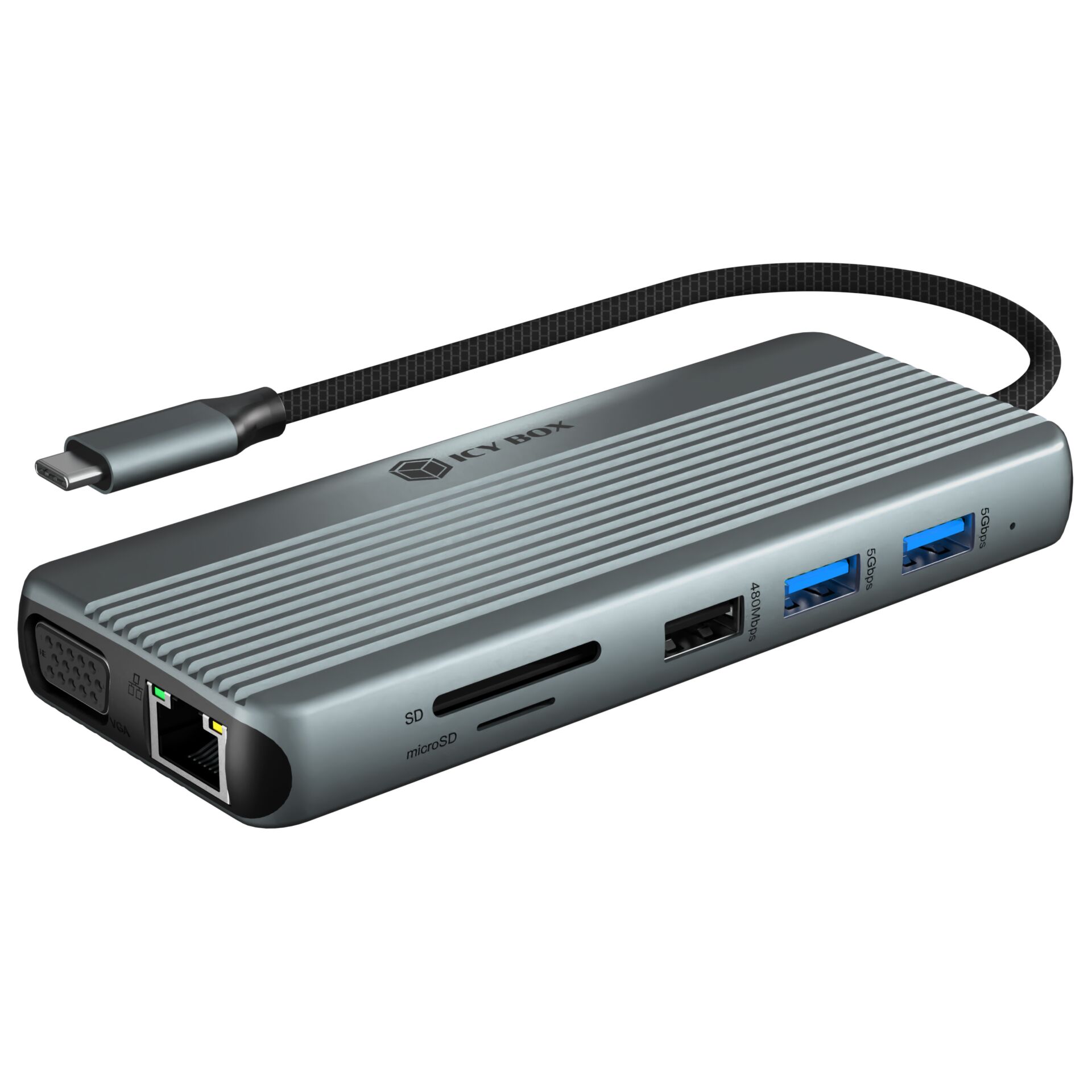 USB-C-Hub, Multiport-Adapter, SD-Kartensteckplatz, HDMI-Anschluss, Ethernet-Port