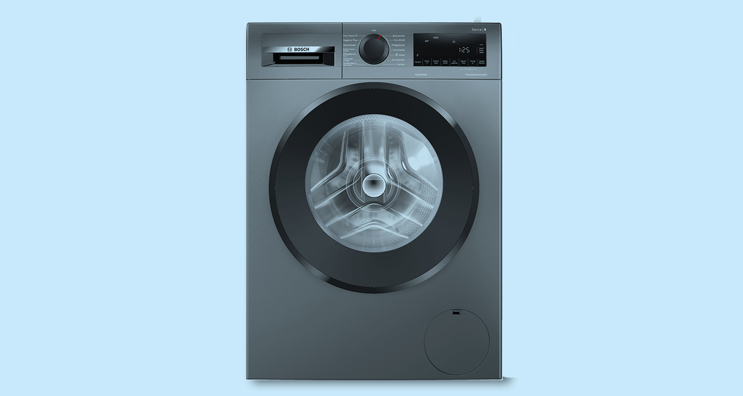 Waschmaschine, Frontlader, Großes Trommeln, Silbergrau, Schublade?