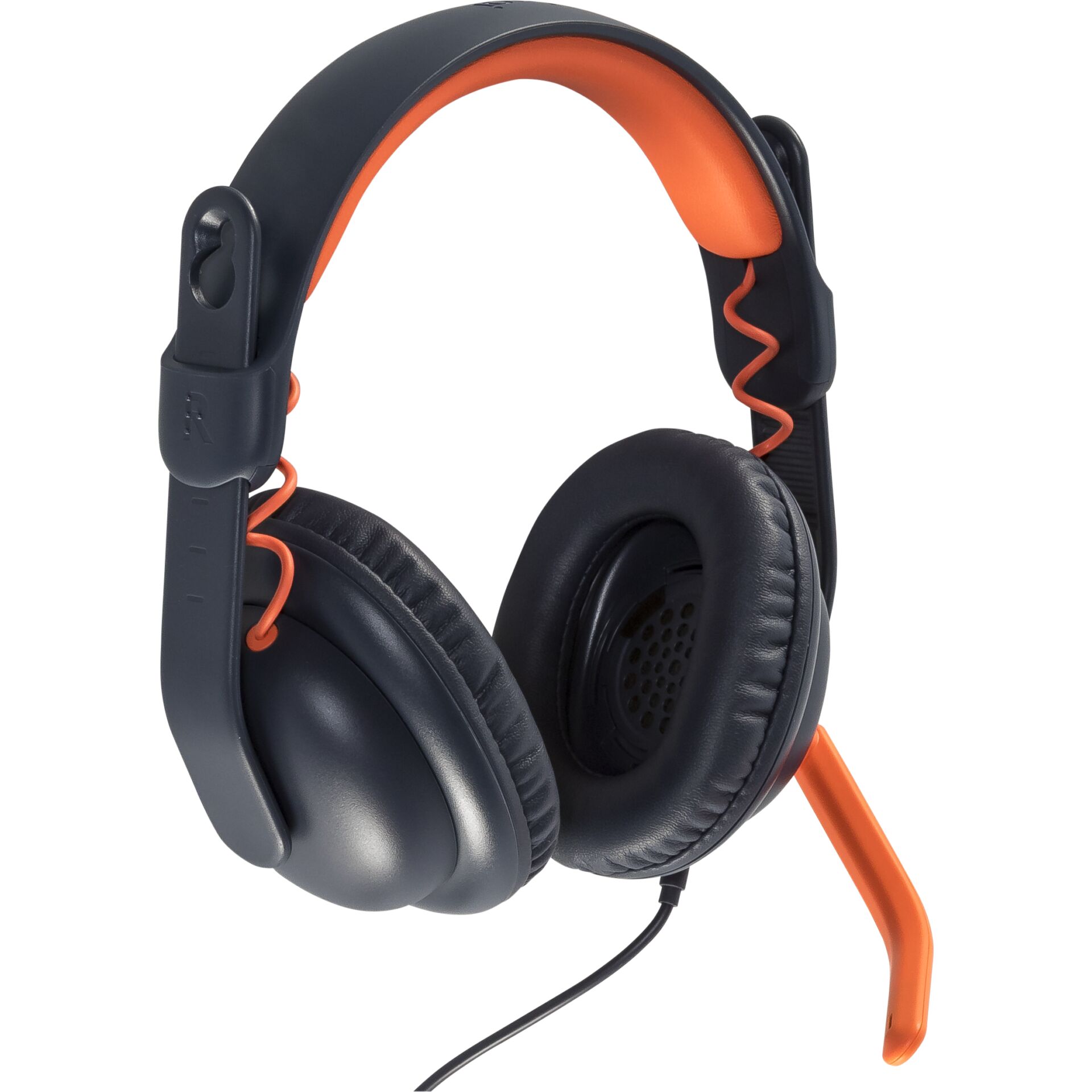 kopfhörer, over-ear, kabelgebunden, marineblau, orange akzente