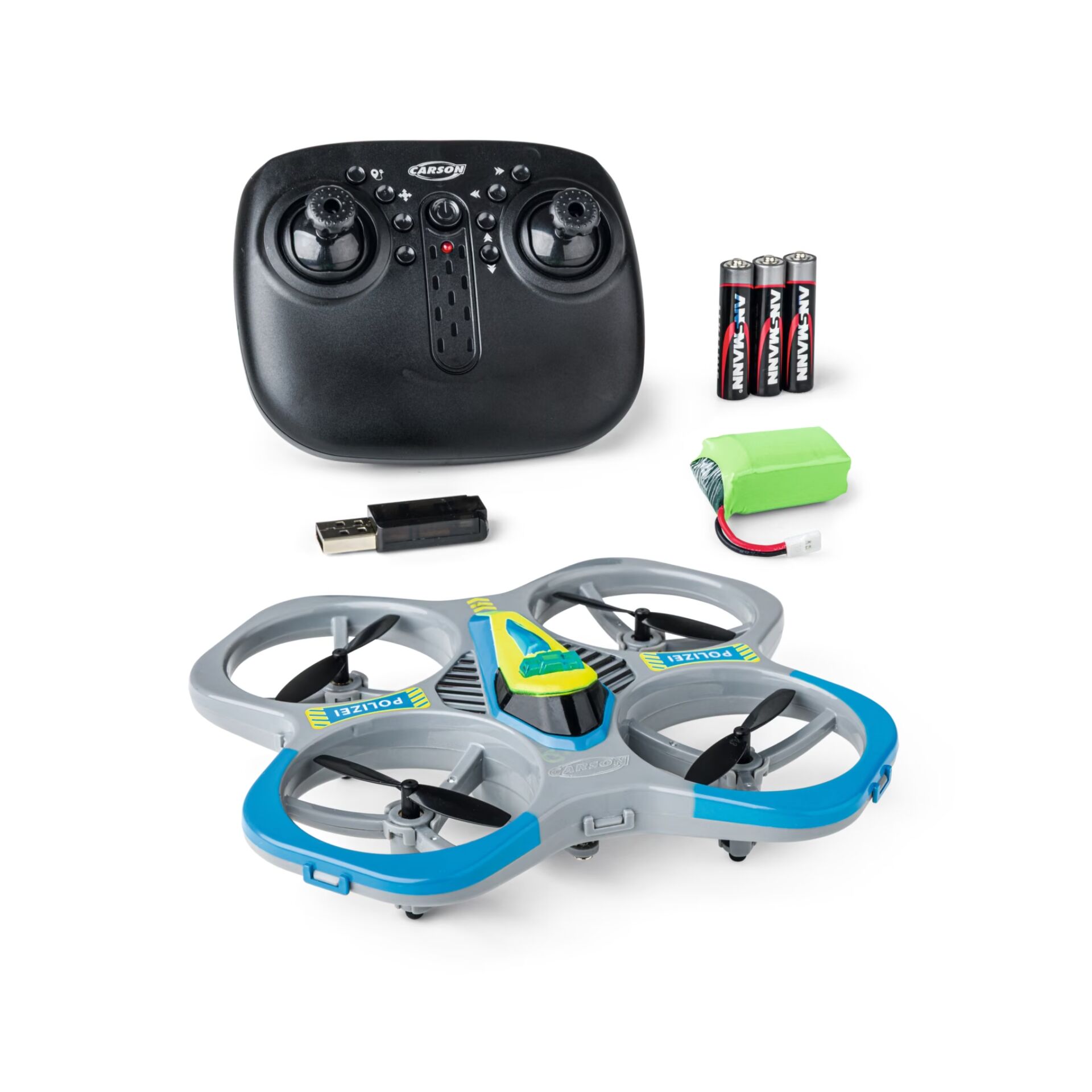 Quadrocopter, Drohne, Fernsteuerung, Batterien, USB-Empfänger